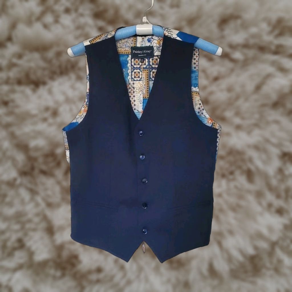 Paisley & Gray Men’s Modern Fit Vest Floral Navy Blue Sz Medium - Regular, Blue/Navy Floral, Bohemian, Vest, M, Pale?