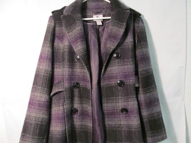 Worthington Stylish Women's Plaid Peacoat in Purple and Gray Size L / US 10 / IT 46 - 1 Thumbnail
