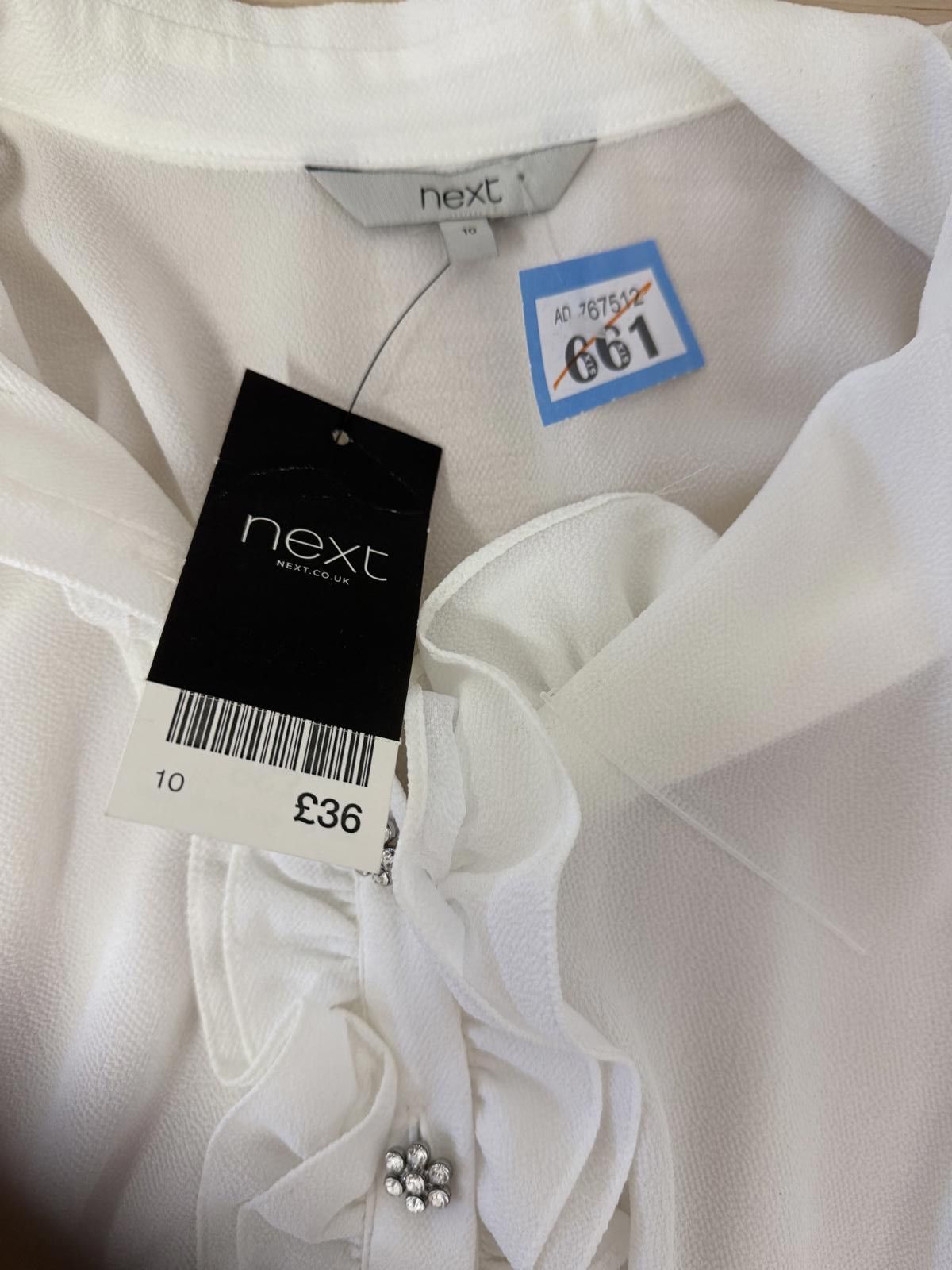 NEXT White Ruffle Detail Long Sleeve Blouse Size 10 Size M / US 6-8 / IT 42-44 - 2 Thumbnail