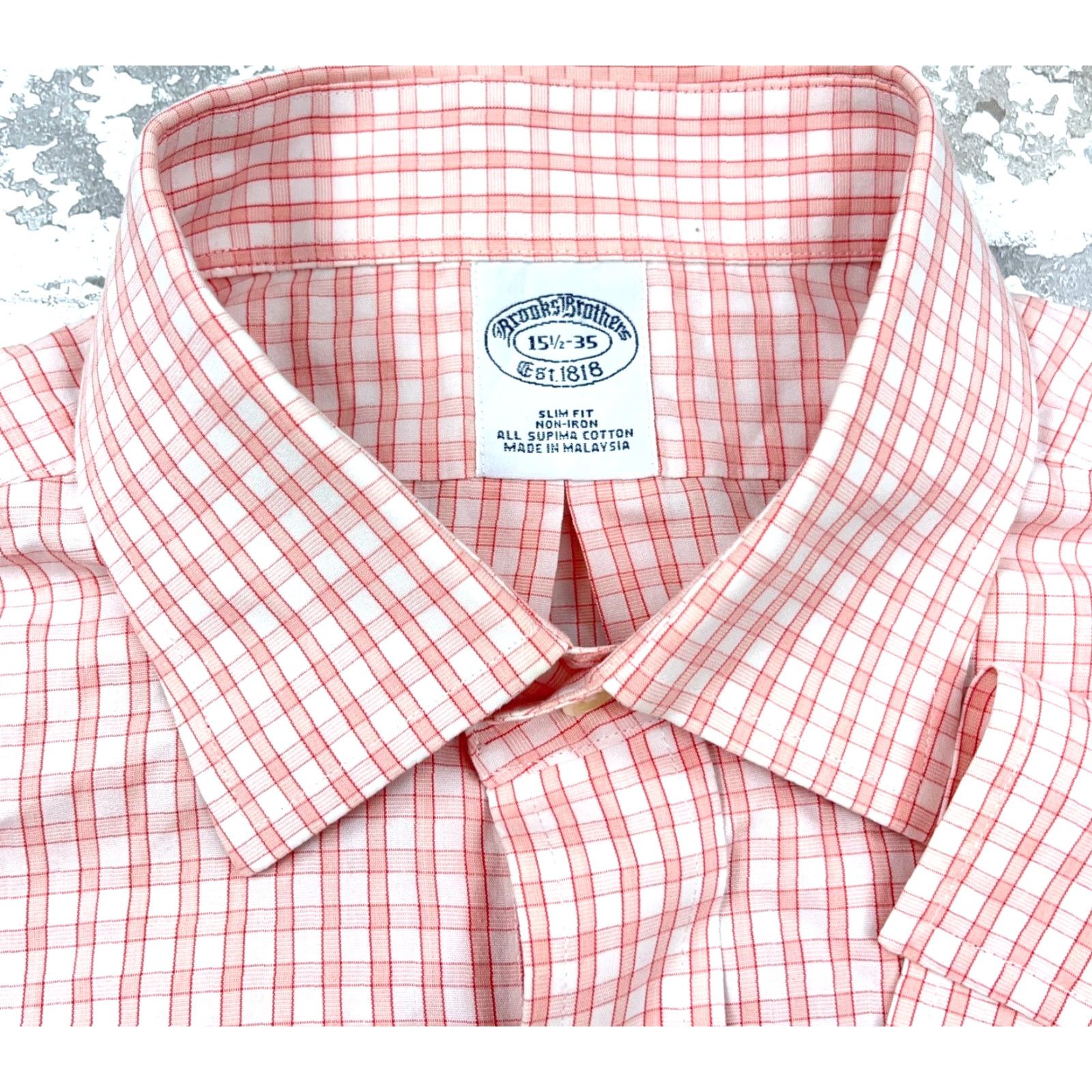 Brooks Brothers Shirt Men 15.5 35 Pink Button Up Dress French Cuff Slim  Poplin