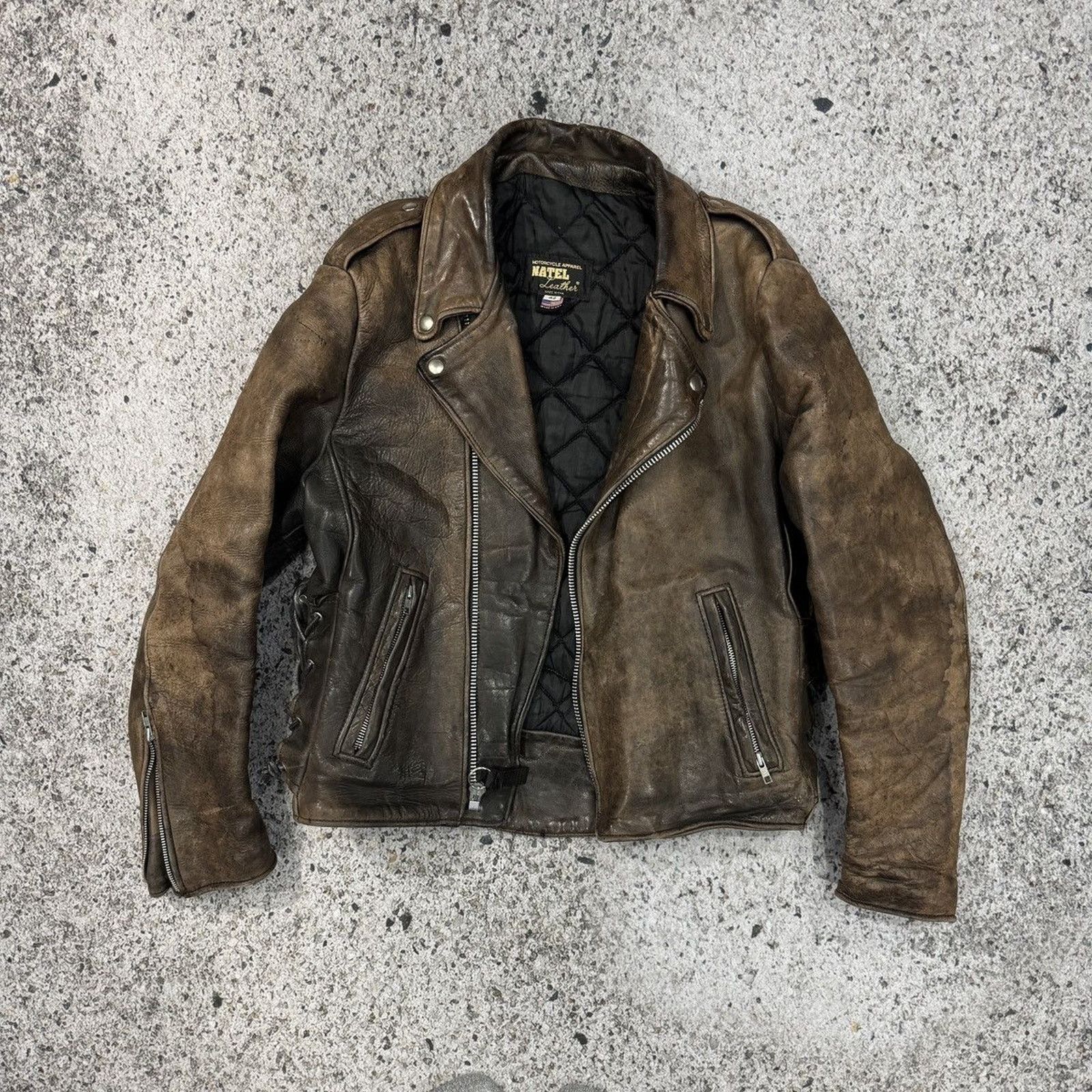 Vintage 90s Aged Faded Leather Motorcycle Jacket ERD Grunge Biker Size US L / EU 52-54 / 3 - 9 Thumbnail