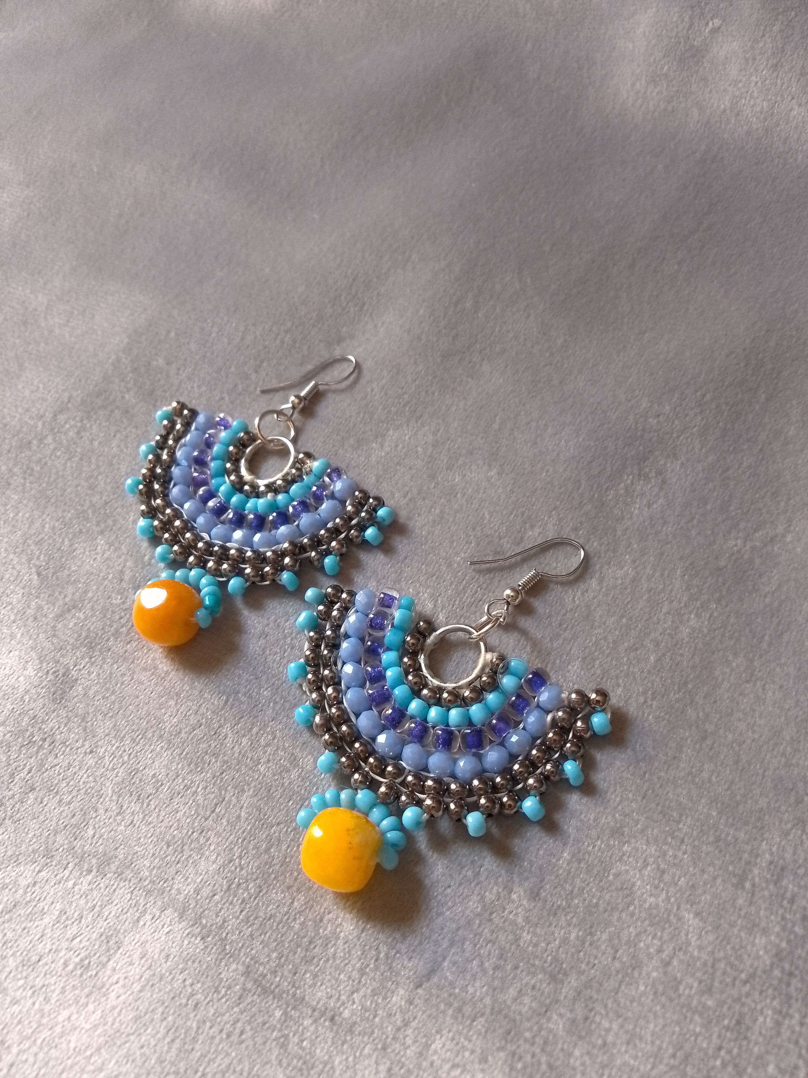 Handmade Earrings Fan Shape Ethnic Gypsy yellow natural gemstones Size ONE SIZE - 4 Thumbnail