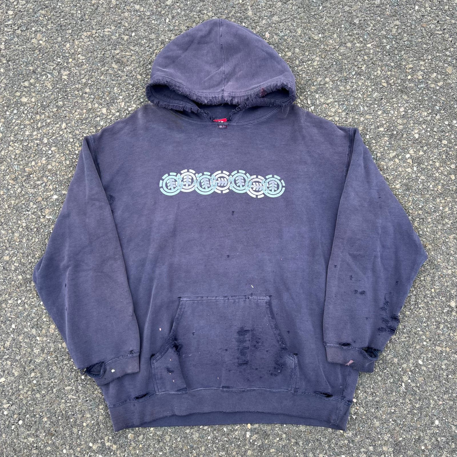 image of Crazy Element Faded Distress Skate Hoodie Sweatshirt in Blue, Men's (Size XL)