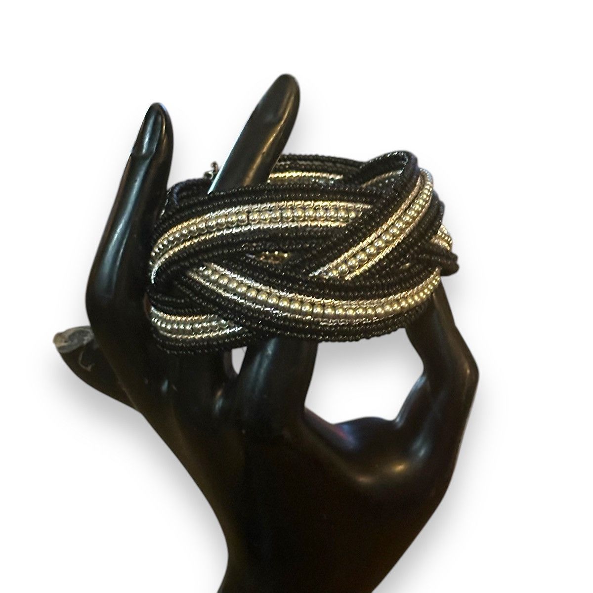 Other Black and silver beaded braid cuff bracelet Size ONE SIZE - 2 Thumbnail