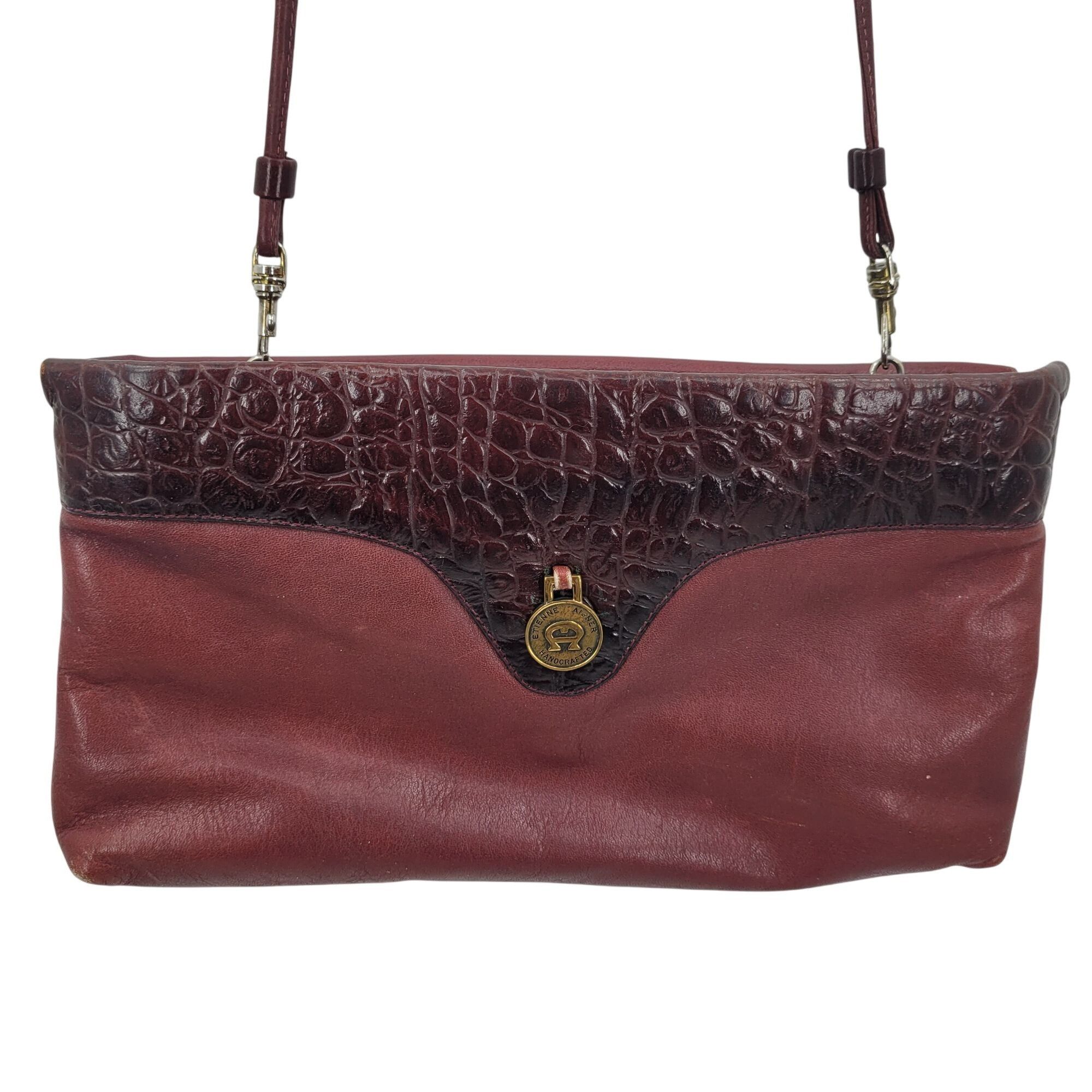 Etienne Aigner Vtg Oxblood Burgundy Wine Leather Embossed Croc Convertible Size ONE SIZE - 1 Thumbnail