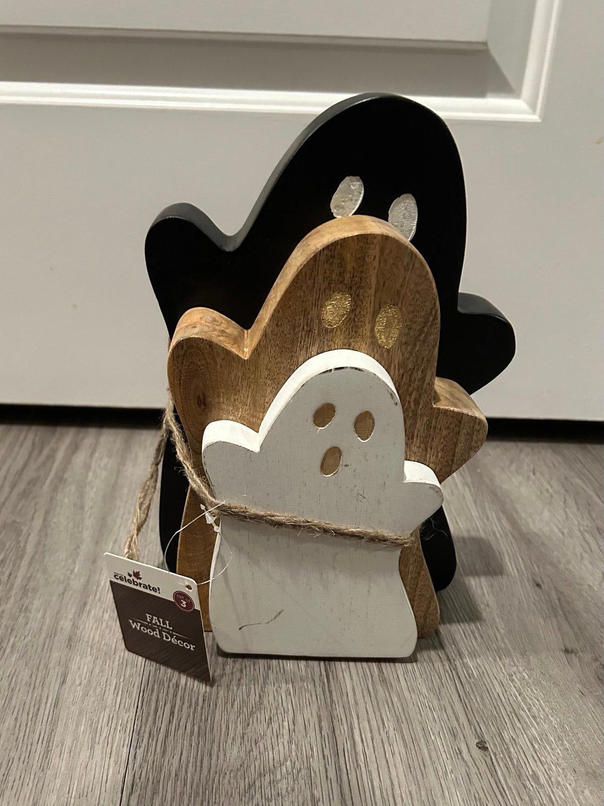 Walmart Viral Walmart Halloween Fall wood decor ghosts set of 3 Size ONE SIZE - 2 Thumbnail