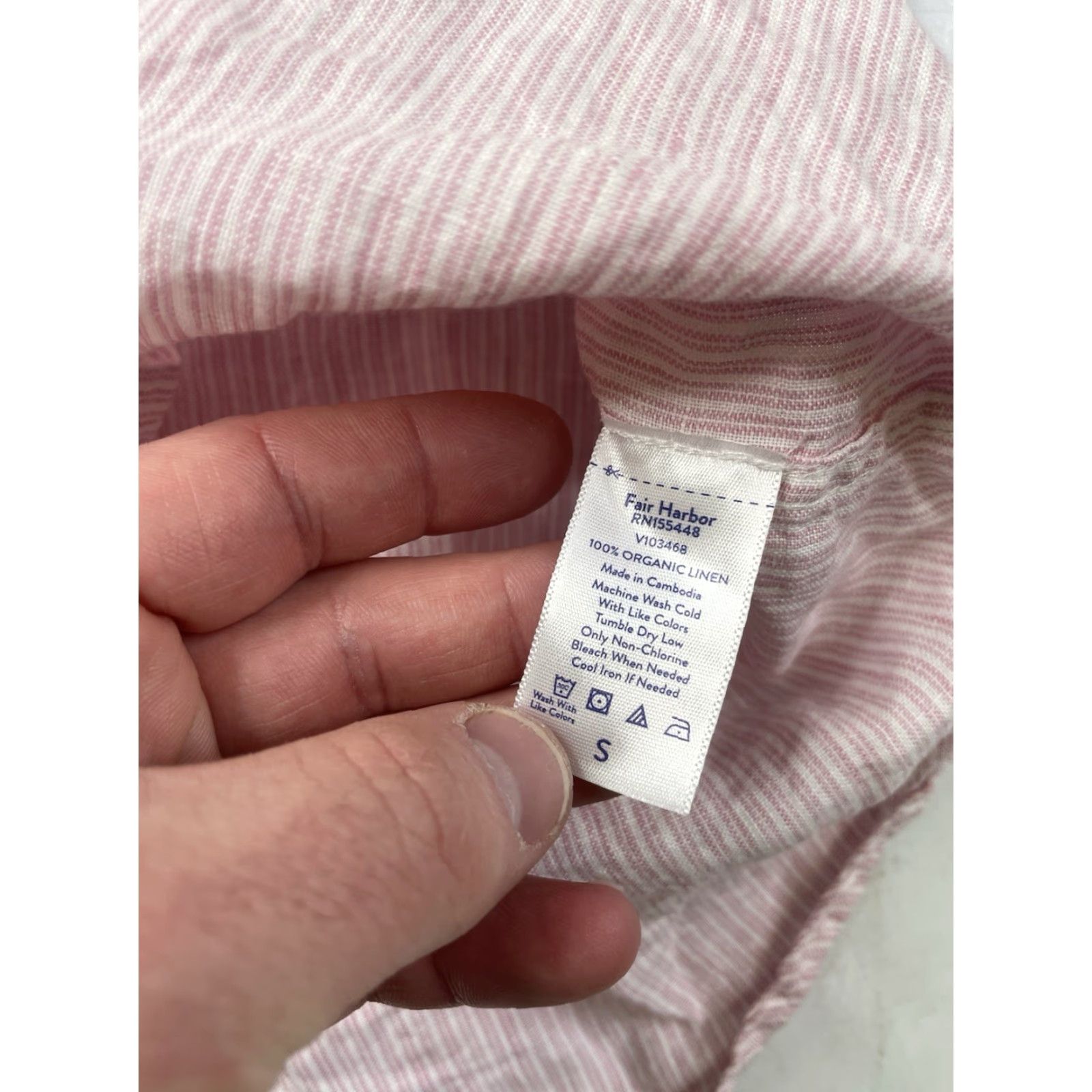 Vintage Fair Harbor Shirt Mens Small Pink White Striped Linen Button-Up Long Sleeve Casual Travel Breathable Heritage Collection Size US S / EU 44-46 / 1 - 6 Thumbnail