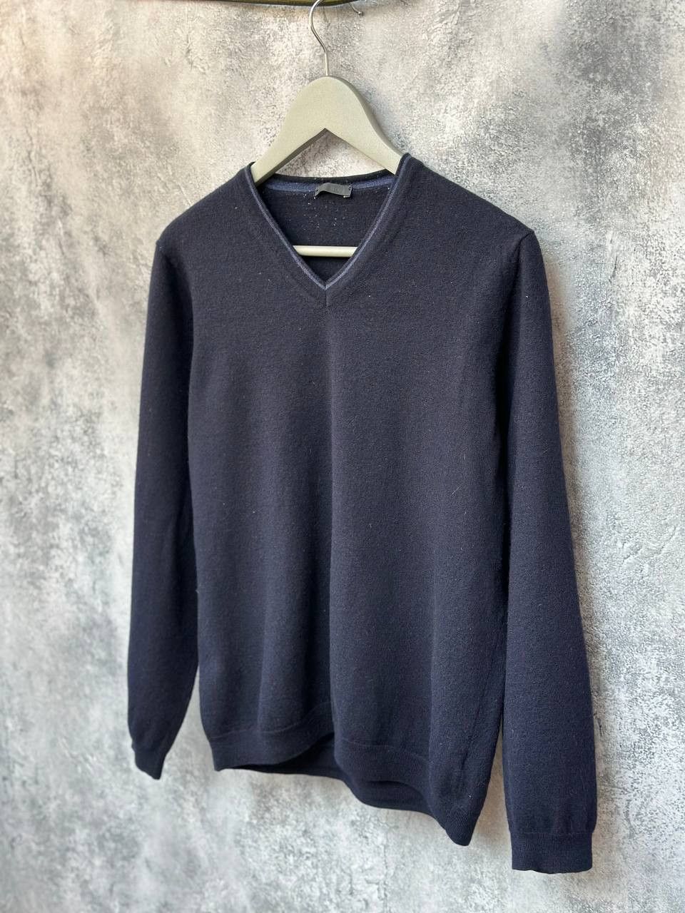 Pal Zileri Pal Zileri V-Neck Sweater Navy Wool Long Sleeve Jumper Size US XL / EU 56 / 4 - 1 Thumbnail
