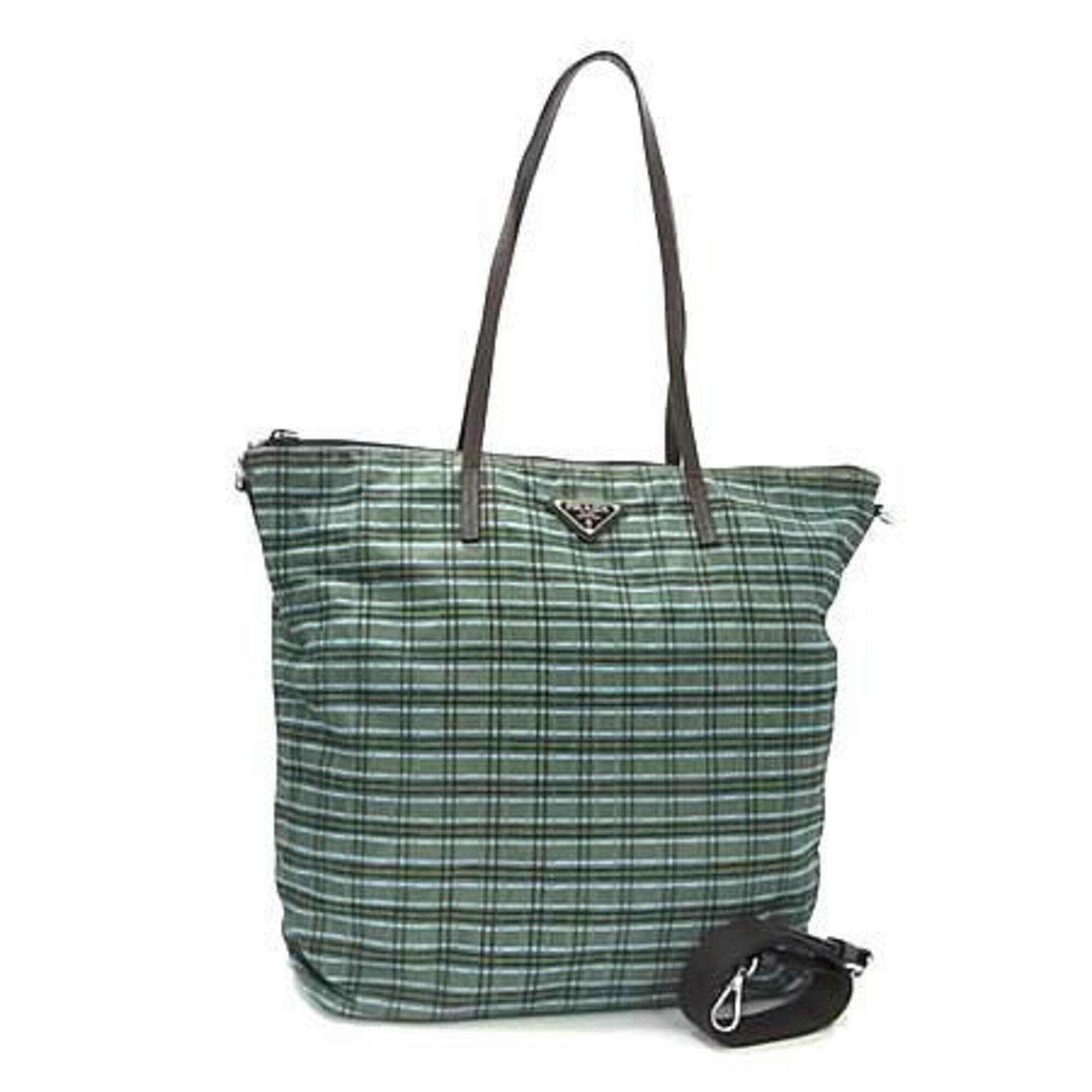 Prada PRADA Triangle Shoulder Bag 1BG189 Green x Brown Tessuto Nylon Men's Women's Check Size ONE SIZE - 1 Thumbnail