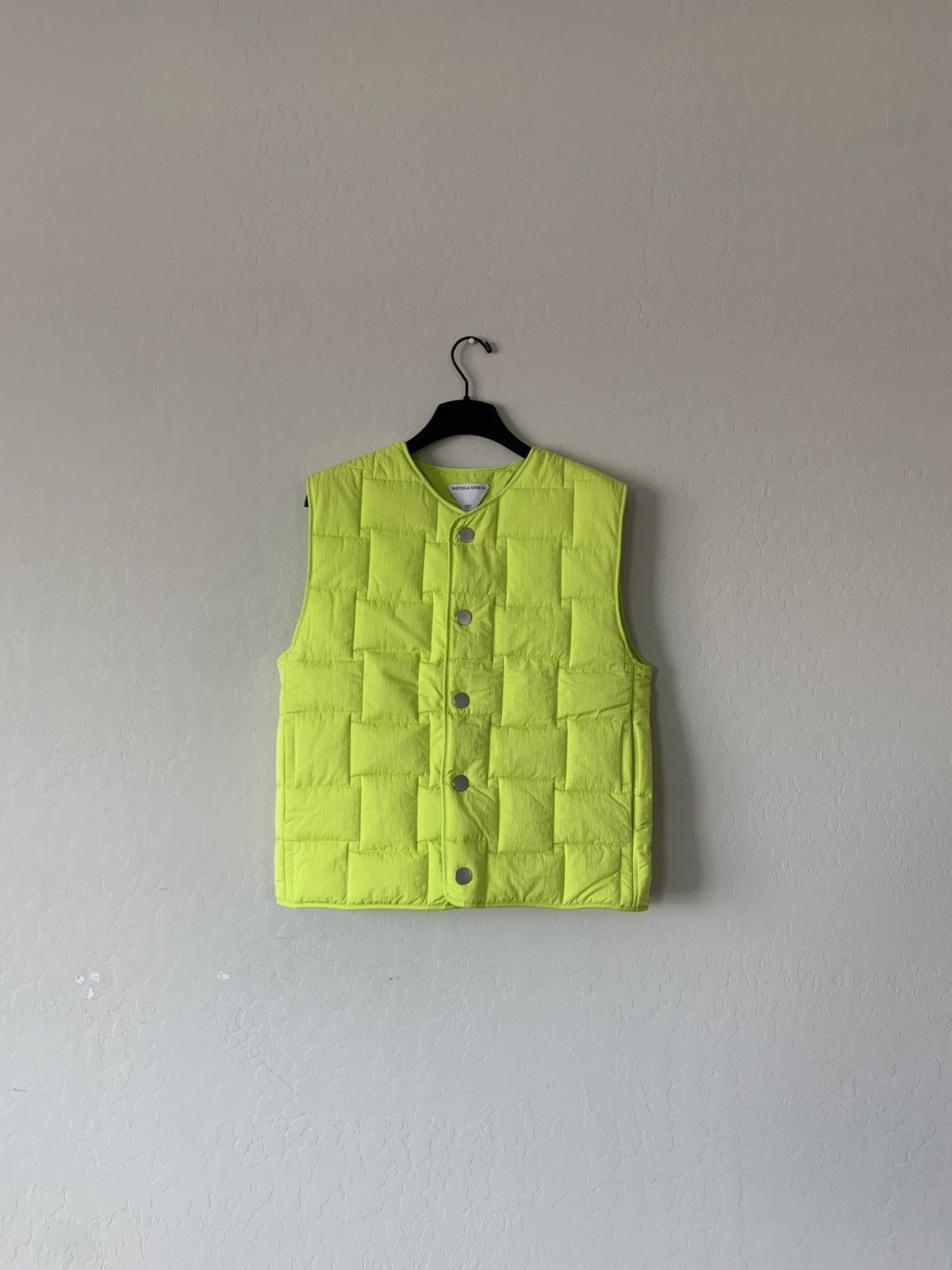 image of Bottega Veneta Final $3200 Intreccio Nylon Tech Gilet in Acid Yellow, Men's (Size XS)