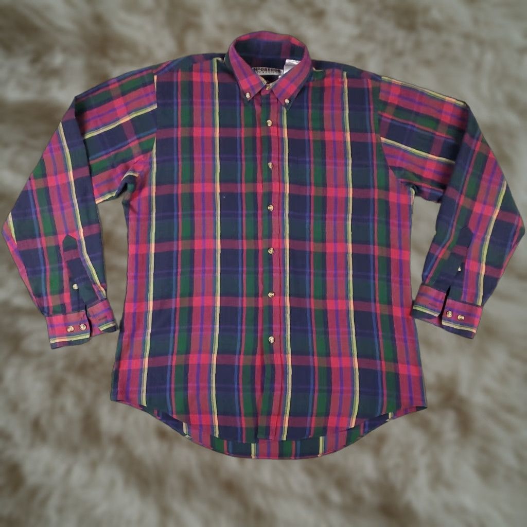 McGregor McGregor Shirt Mens M Red Plaid Vintage Button-Up Long Sleeve Collar-Down, Button, Logo, Cotton Blend, Classic American Style, Mens Size US M / EU 48-50 / 2 - 1 Thumbnail