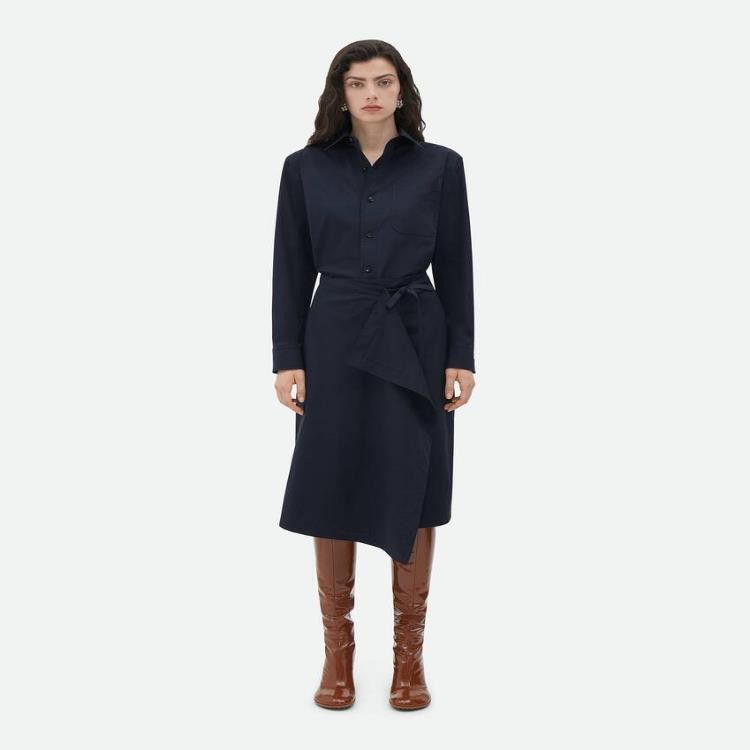 Bottega Veneta o1w1db10825 Cotton Midi Dress in Navy Size XS / US 0-2 / IT 36-38 - 1 Thumbnail