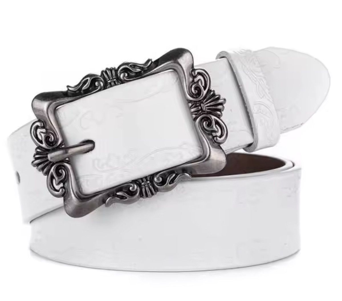 Japanese Brand Floral Embossed Leather Casual Belt 100 cm Size ONE SIZE - 1 Thumbnail