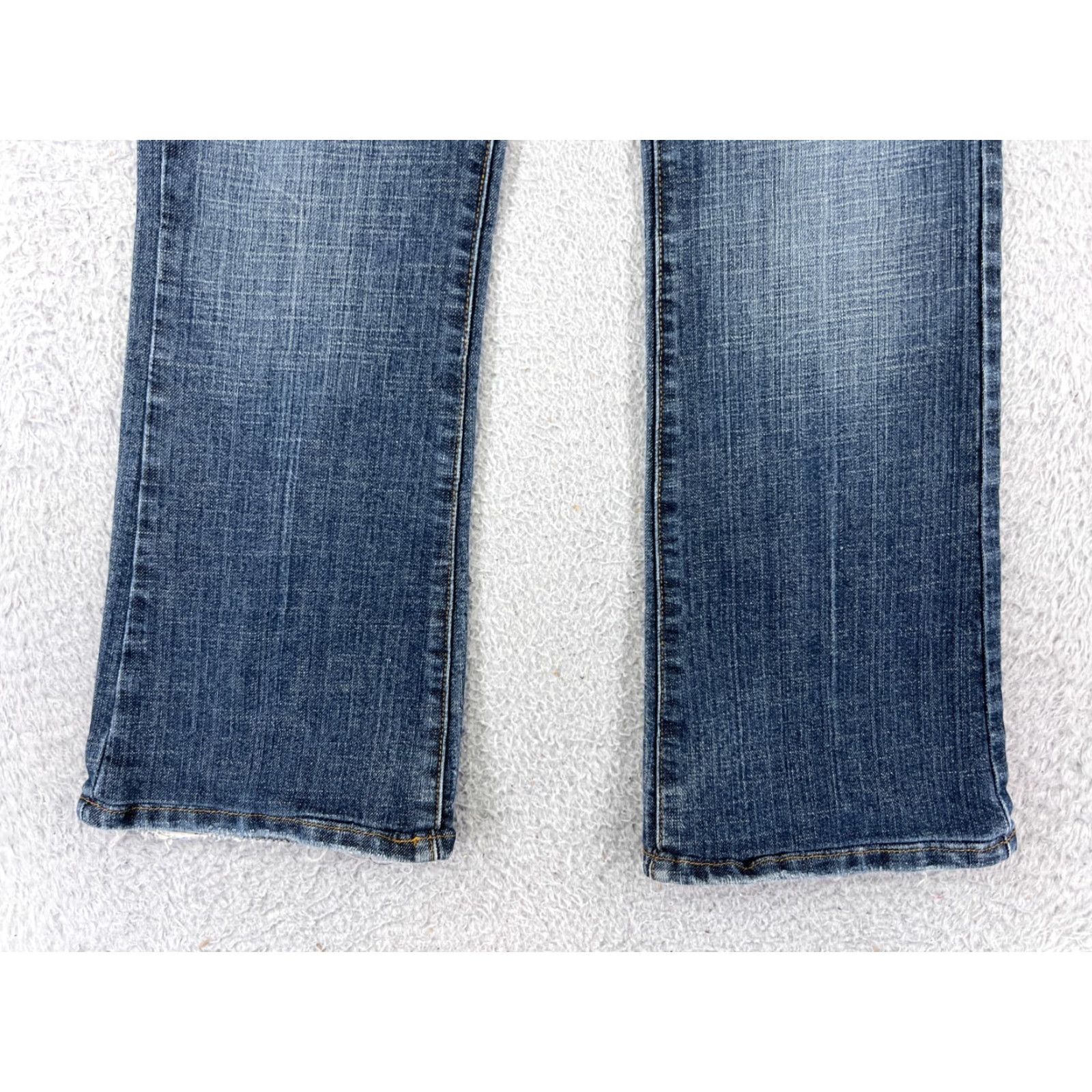 Vintage Hint Pants Womens Jeans Flared Low Rise Blue Denim Cotton Blend 3 5-Pocket Design Embroidered Distressed Stretch Casual Size 26" / US 2 / IT 38 - 6 Thumbnail