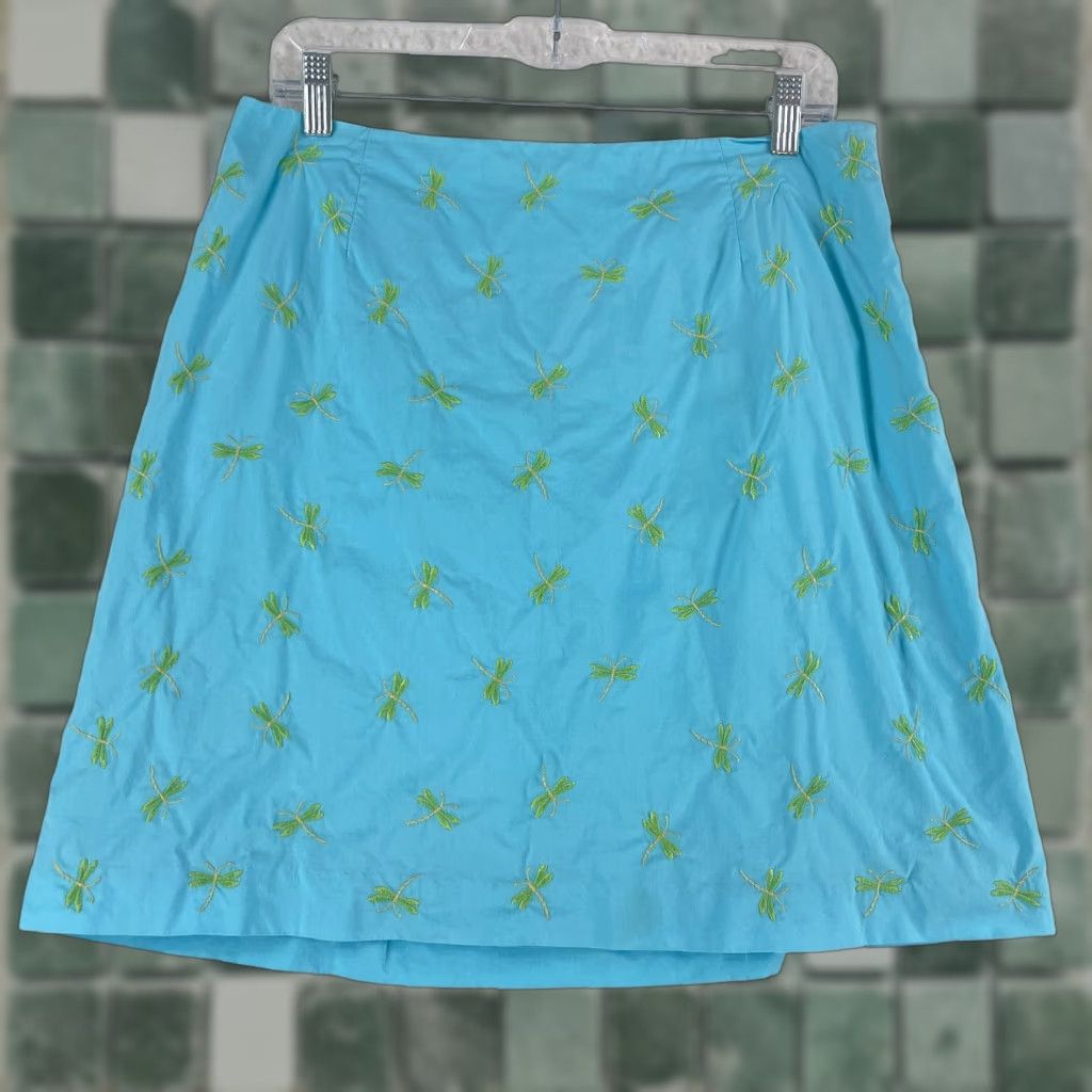 Talbots Talbots Blue Dragonfly Print A-Line Skirt Womens Petite Lined Casual Size 12P Size 34" / US 12 / IT 48 - 1 Thumbnail