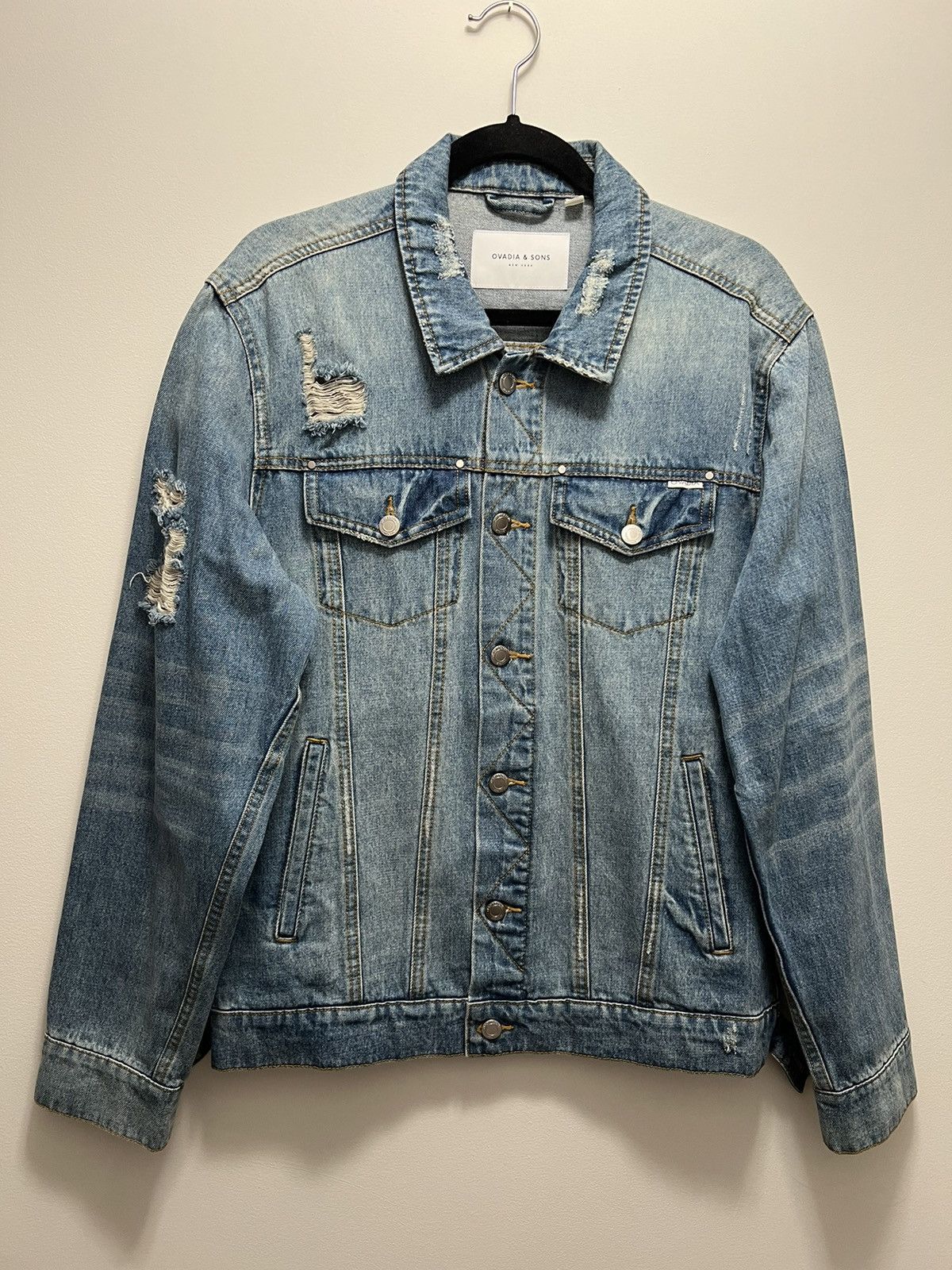 image of Ovadia Sons Ovadia & Sons Vintage Distressed Denim Jacket, Men's (Size Large)