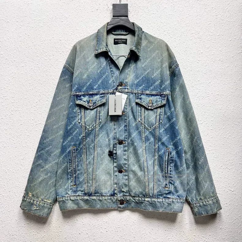 Balenciaga Balenciaga Diagonal Full Print Bullet Logo Denim Jacket Size US XS / EU 42 / 0 - 1 Thumbnail
