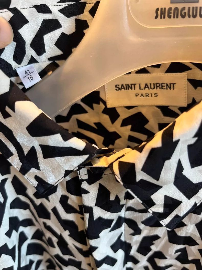 Saint Laurent Paris black and white patterned silk shirt-2507 Size US L / EU 52-54 / 3 - 8 Thumbnail