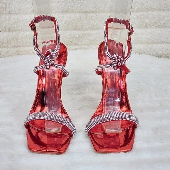 Other Lexton Red Metallic Knotted Strap Rhinestone Stiletto High H Size US 8 / IT 38 - 4 Thumbnail