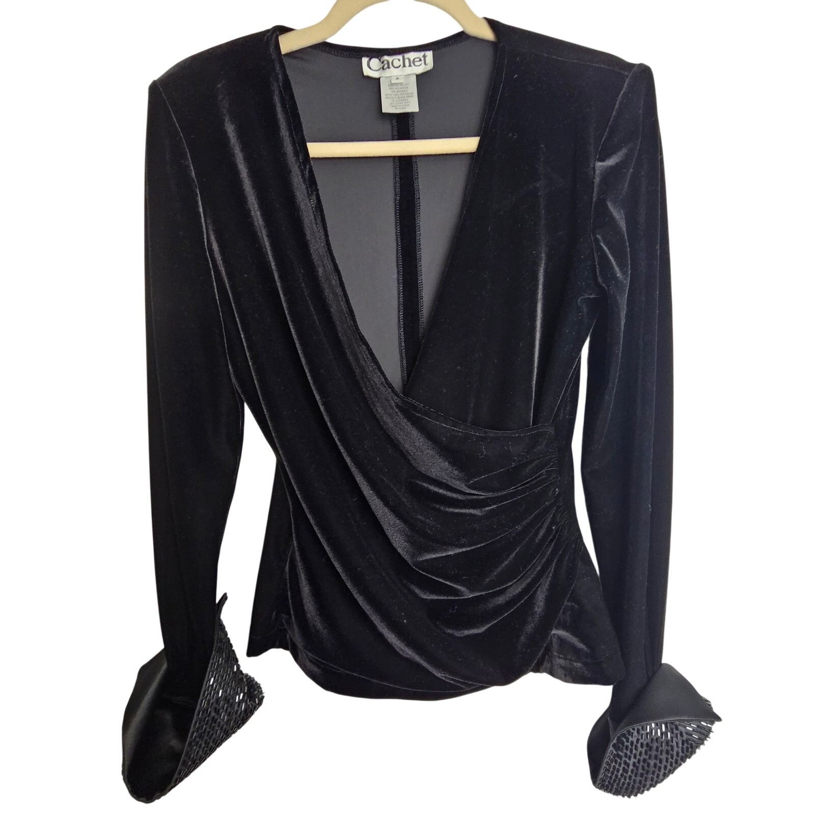 Vintage Vintage Cache Womens Black Velvet Surplice Blouse 8 Beaded Size M / US 6-8 / IT 42-44 - 1 Thumbnail