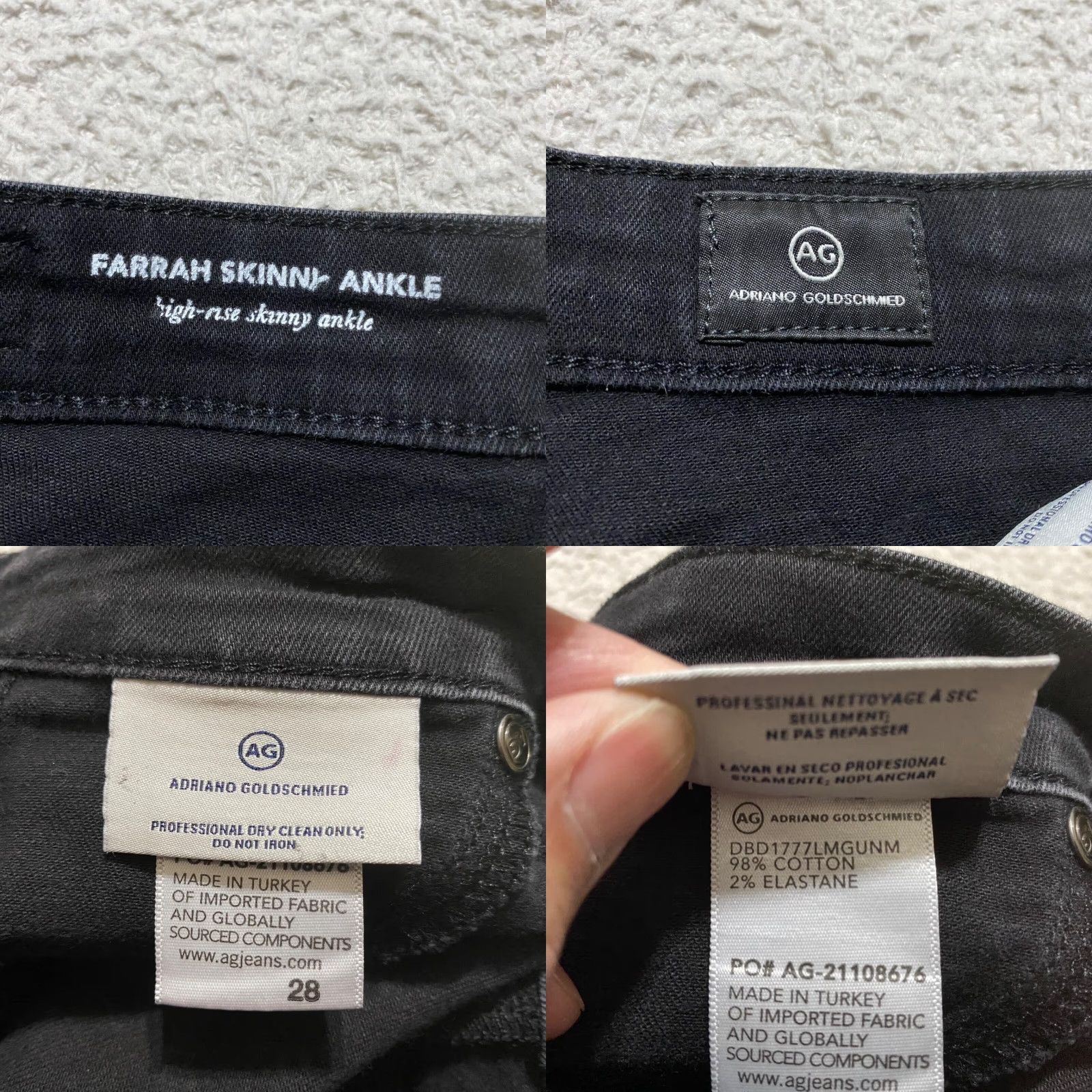 Farah AG Adriano Goldschmied Jeans Womens 28 Black Denim Farah Skinny Ankle Sparkly Size 28" / US 6 / IT 42 - 8 Thumbnail