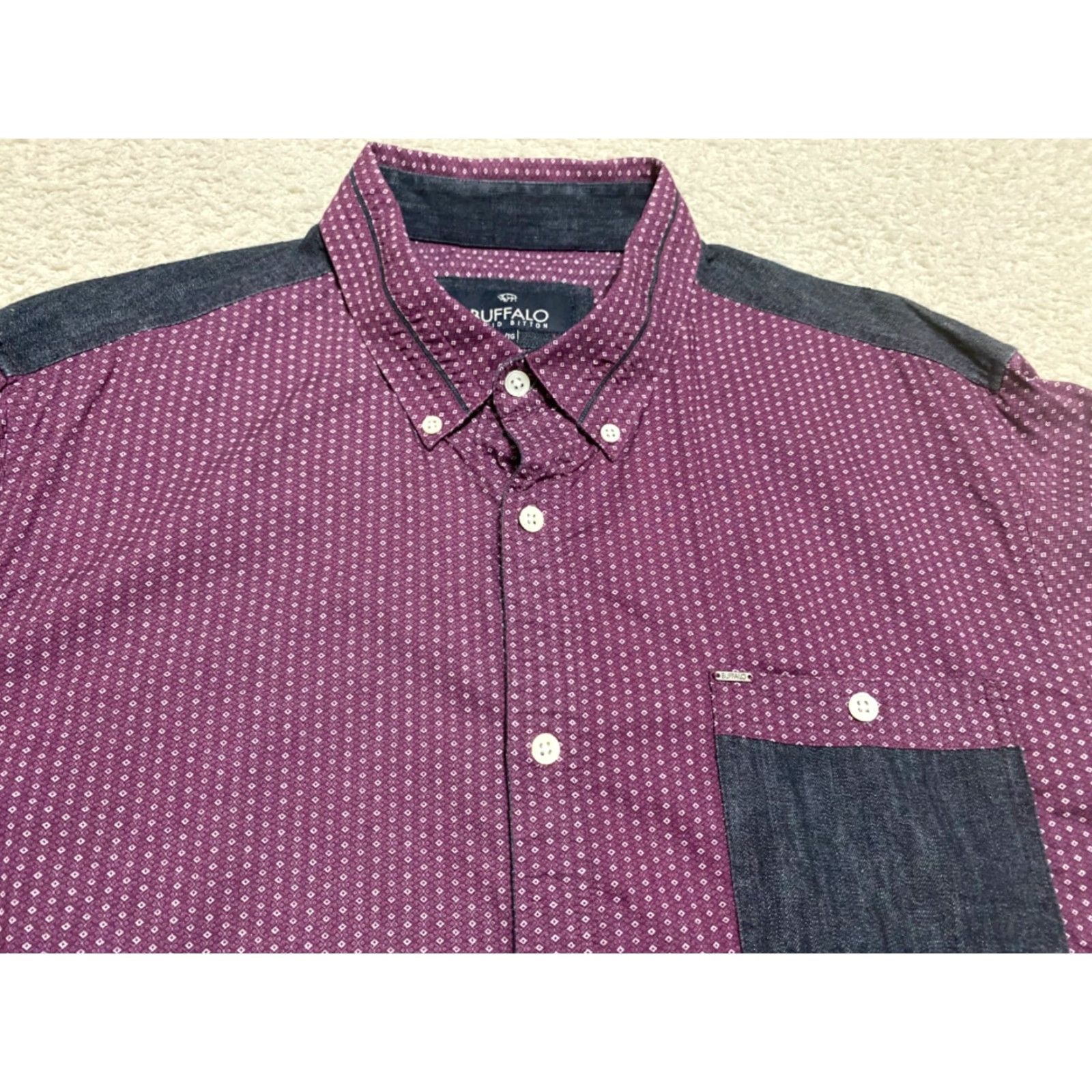 Buffalo David Bitton Buffalo by David Bitton Shirt Mens XL Button-Down L/S Purple Geometric Slim Fit Size US XL / EU 56 / 4 - 2 Thumbnail