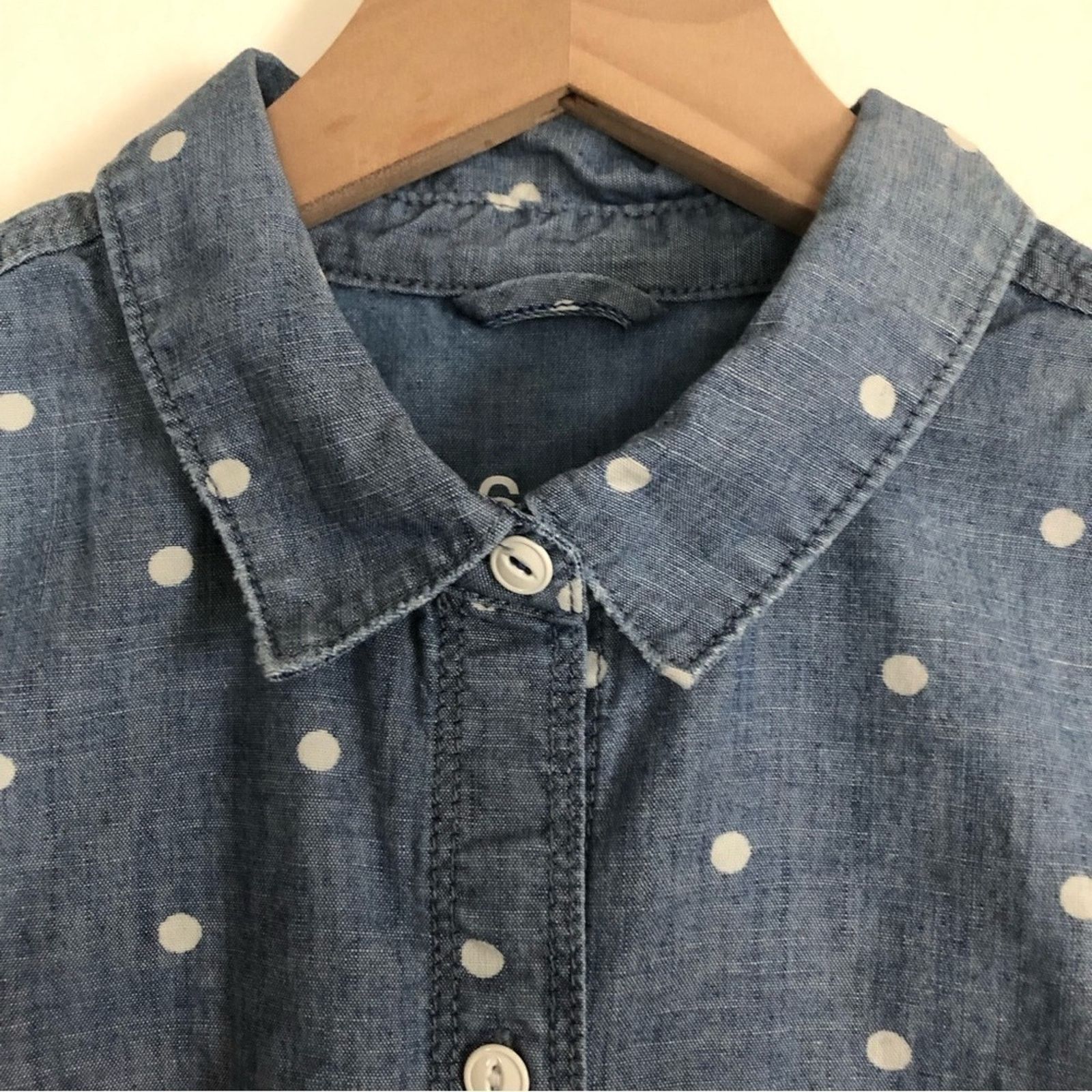 Gap Gap 1969 Cotton Blue Denim White Polka Dots Button Shirt Top Size S / US 4 / IT 40 - 4 Thumbnail