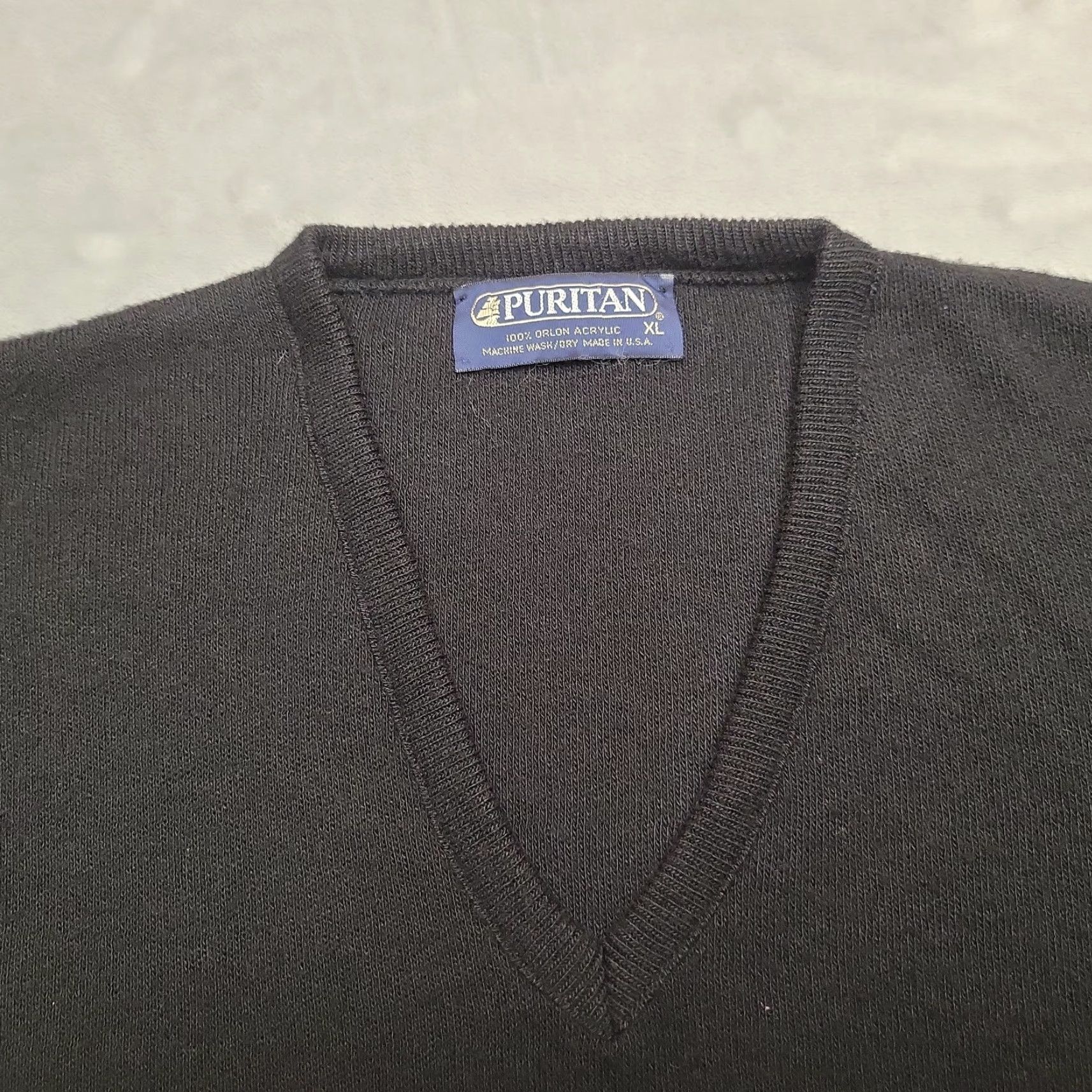 Vintage VINTAGE Puritan Sweater Vest Mens XL Black 100% Orlon Grandpa V Neck Made in USA Vest Men XL Black Classic American Pattern Solid Sleeveless Knit Size US XL / EU 56 / 4 - 2 Thumbnail