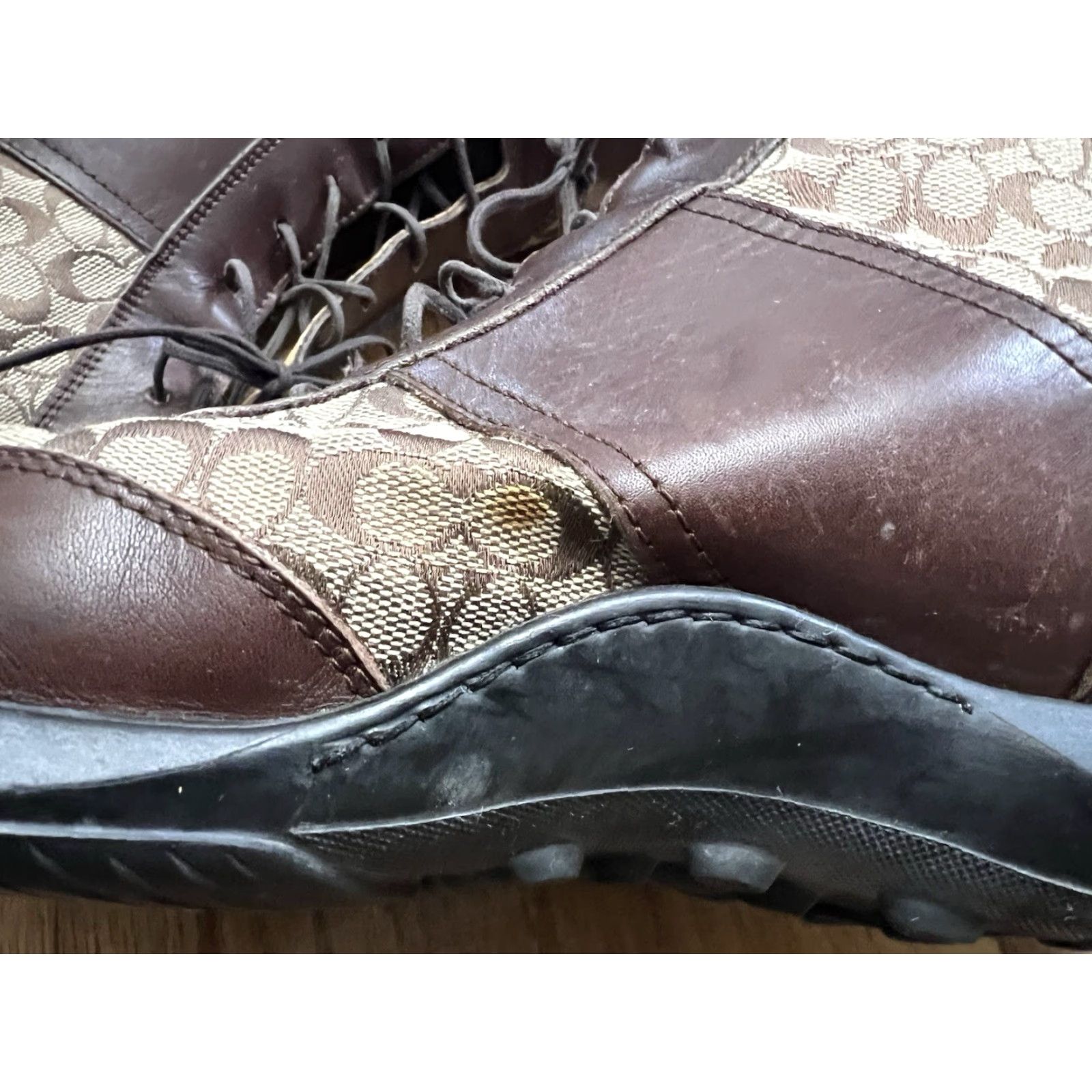 Coach VINTAGE Coach Men's Boots Monogram Leather Lace-up 10.5 D Brown Leather Pelham Rubber Sole Casual Workplace Shoes Mens Size US 11 / EU 44 - 6 Thumbnail