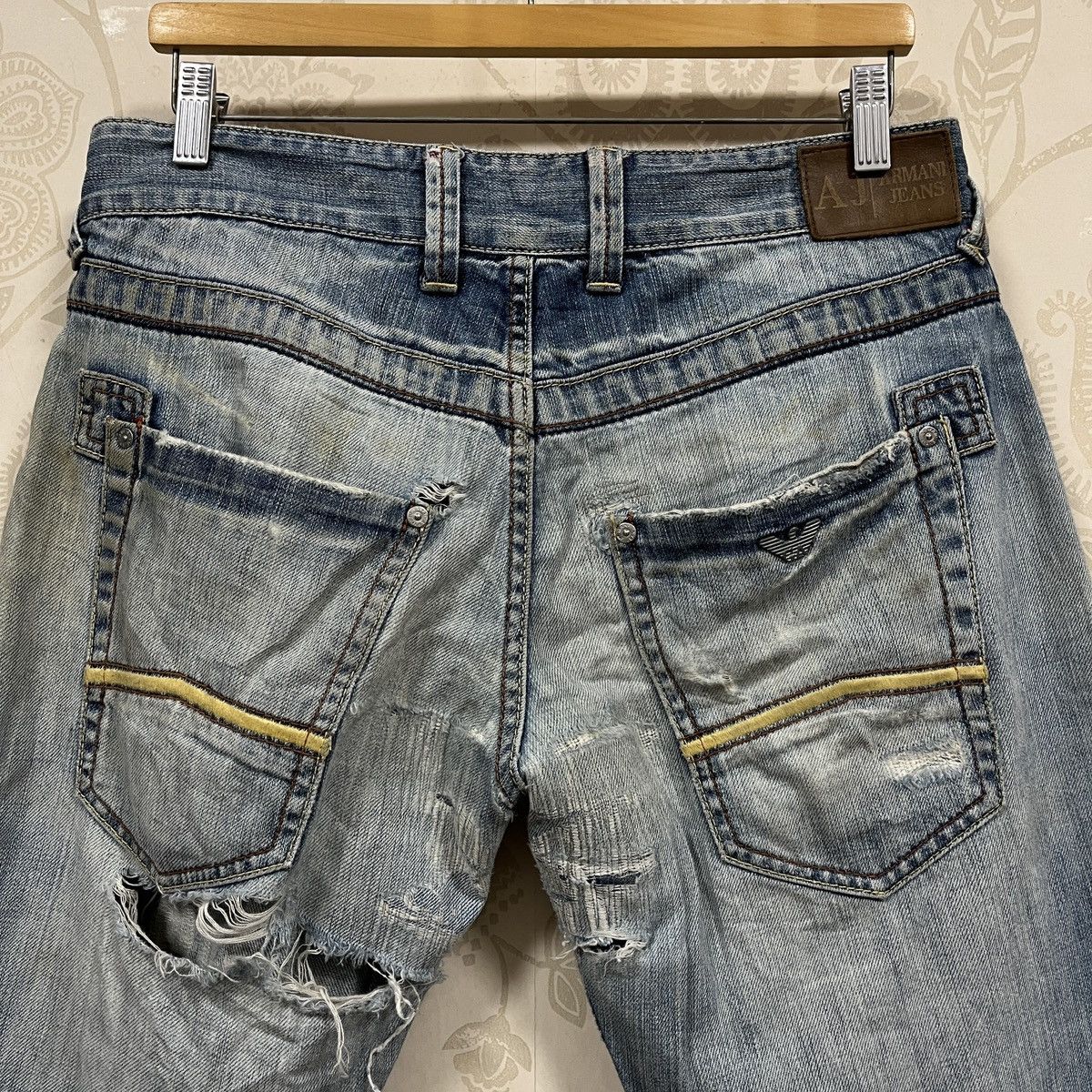 Armani × If Six Was Nine Ripped Distressed Armani Jeans Faded Blue Size US 33 - 24 Thumbnail