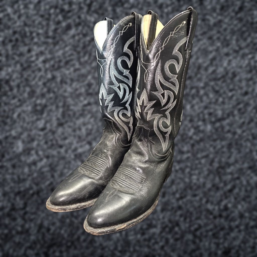 Dan Post VINTAGE Dan Post Cowboy Western Boots DP2110R Men DP2111R Black Leather Round Toe 9.5 D Boots Size US 10 / EU 43 - 1 Thumbnail