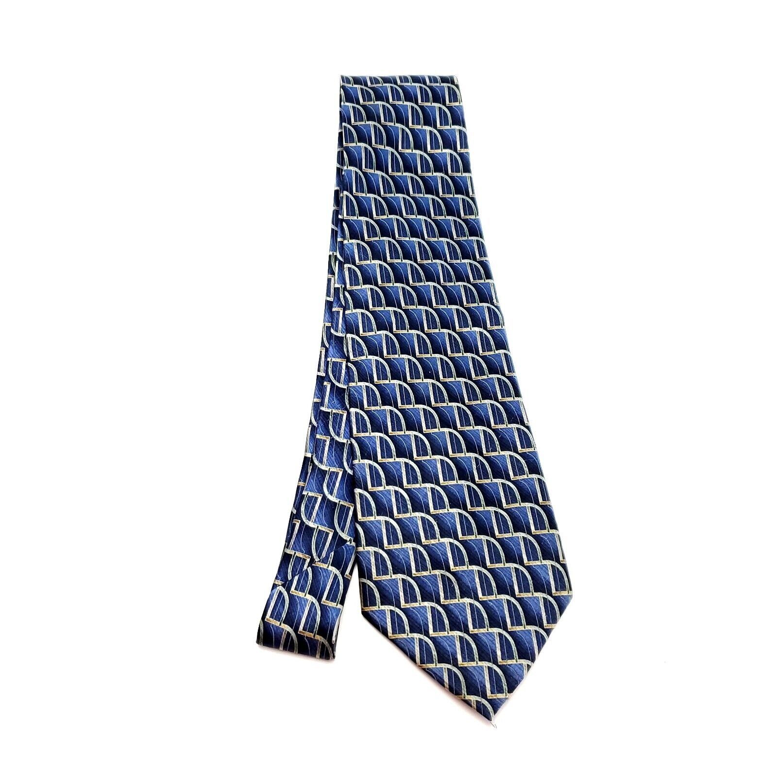 Van Heusen Van Heusen Blue Silk Tie Woven Geometric Short Wide Size ONE SIZE - 6 Thumbnail