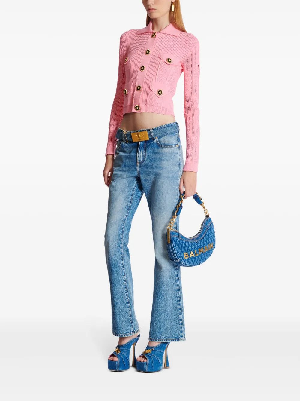 Balmain o1s1wg111225 Logo Embroidered Knit Cardigan in Pink Size M / US 6-8 / IT 42-44 - 6 Thumbnail