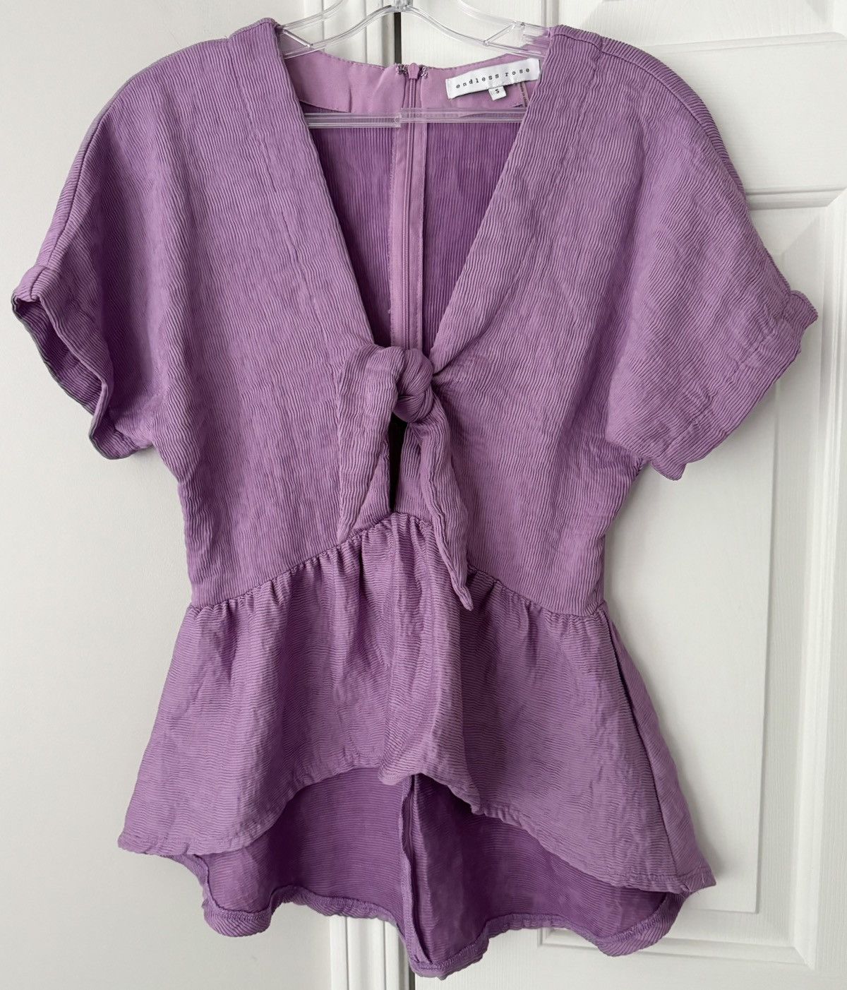 Endless Endless Rose Lavender Deep-V Front Knot Peplum Top, Size S Size S / US 4 / IT 40 - 1 Thumbnail