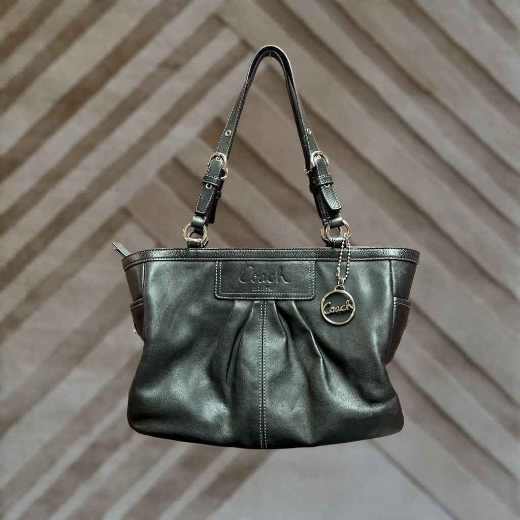 Coach Coach Ashley Pleated Leather Shoulder Tote Women Large Black Handbag F13759 Size ONE SIZE - 1 Thumbnail