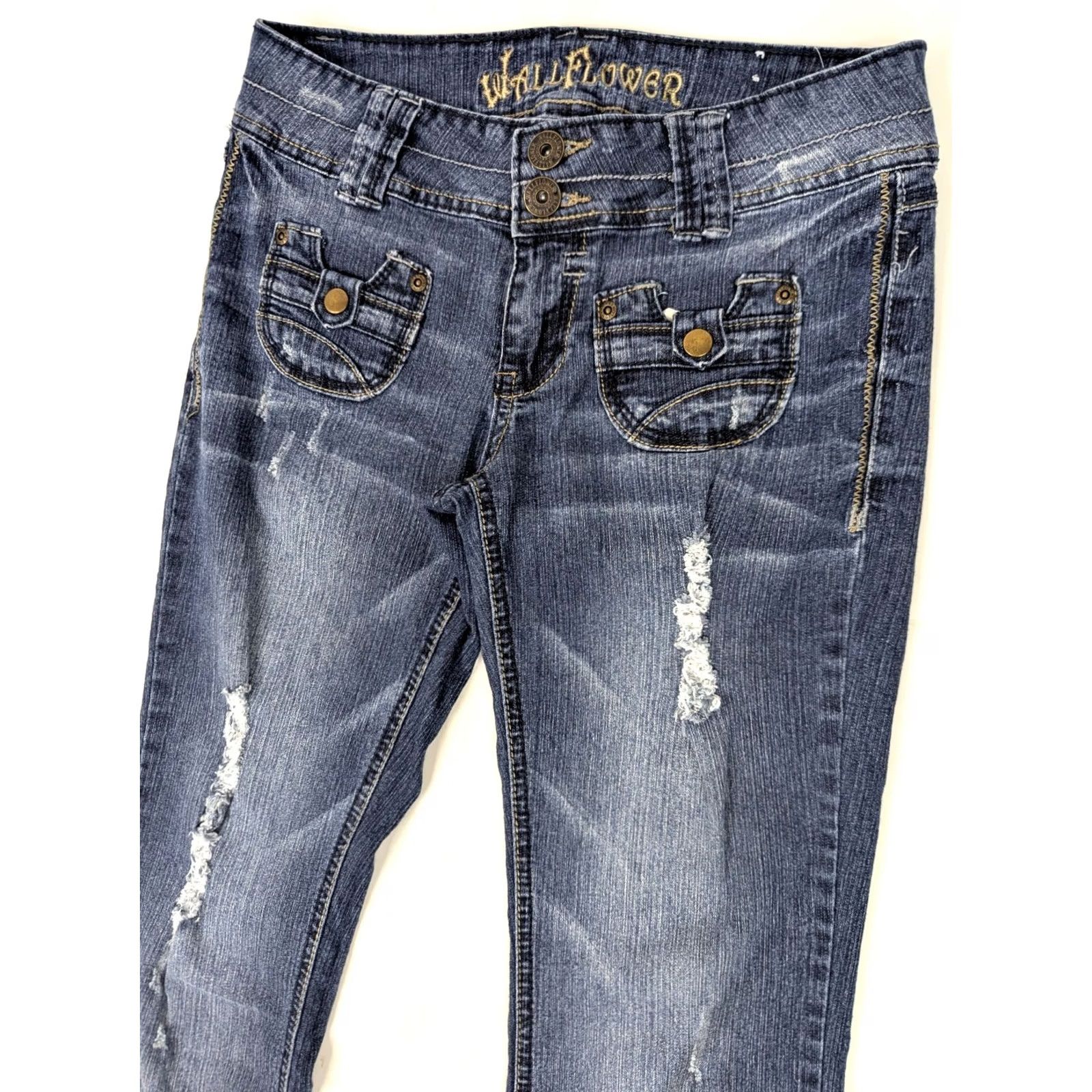 Vintage Wallflower Jeans Boots Distressed Women Junior 5 (29x32) Blue Denim 5-Pocket Size 27" / US 4 / IT 40 - 2 Thumbnail