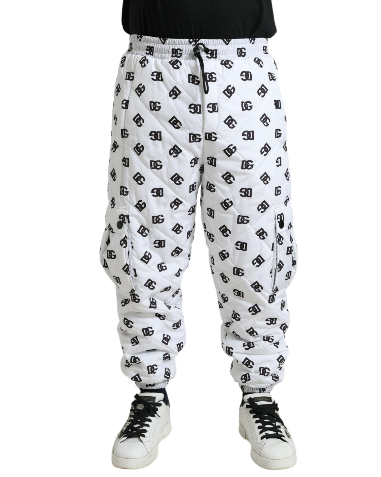 image of Dolce Gabbana Logo Print Jogger Pants in White, Men's (Size 36)