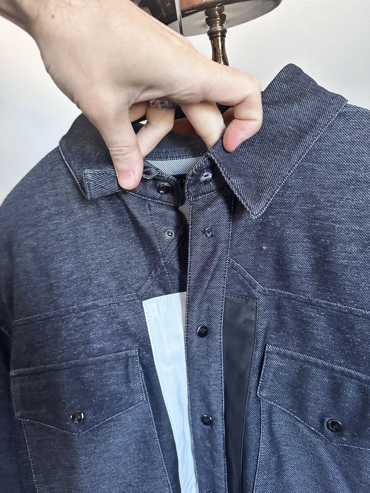 Pyer Moss RARE early denim snap button leather patch shirt jacket Size US M / EU 48-50 / 2 - 7 Thumbnail