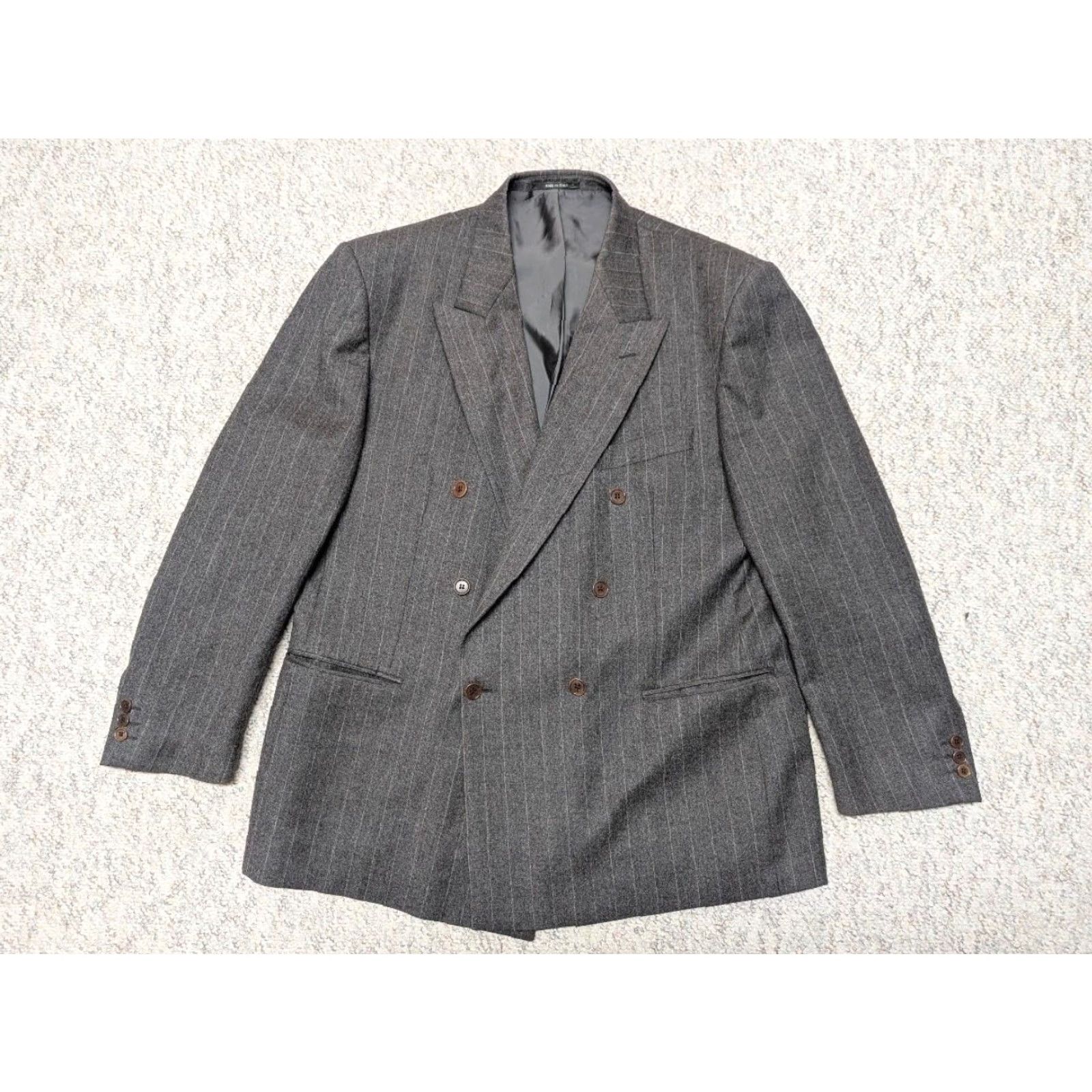 Doublet Lebole 46L Double-Breasted Blazer Pinstripe Flannel Wool Italy Men Blazer Vintage 1980s-90s Pinstripe Gray 46L Mens Size 46R - 5 Thumbnail