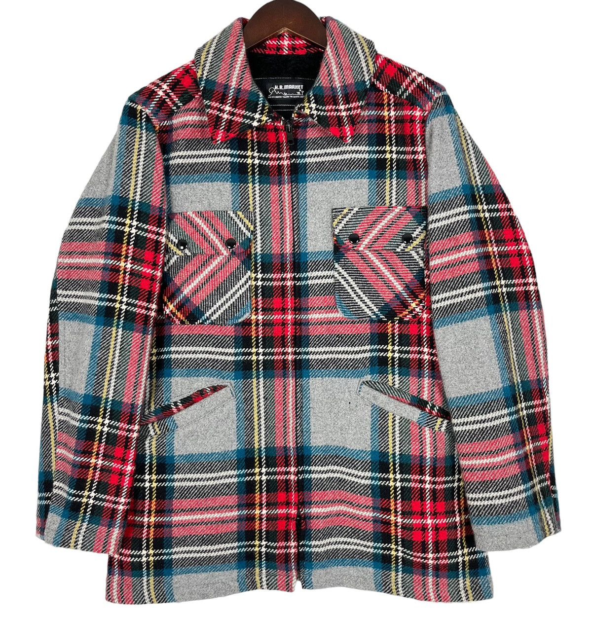 image of American Classics x Vintage H.r. Market Checkered Multicolored Fleece Jacket, Men's (Size Medium)