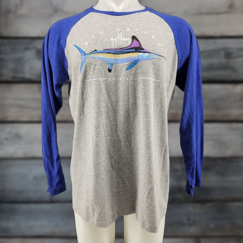 Guy Harvey VINTAGE Guy Harvey Shirt Adult Large Gray & Blue Modern Fit Long Sleeve Mens Size US L / EU 52-54 / 3 - 1 Thumbnail