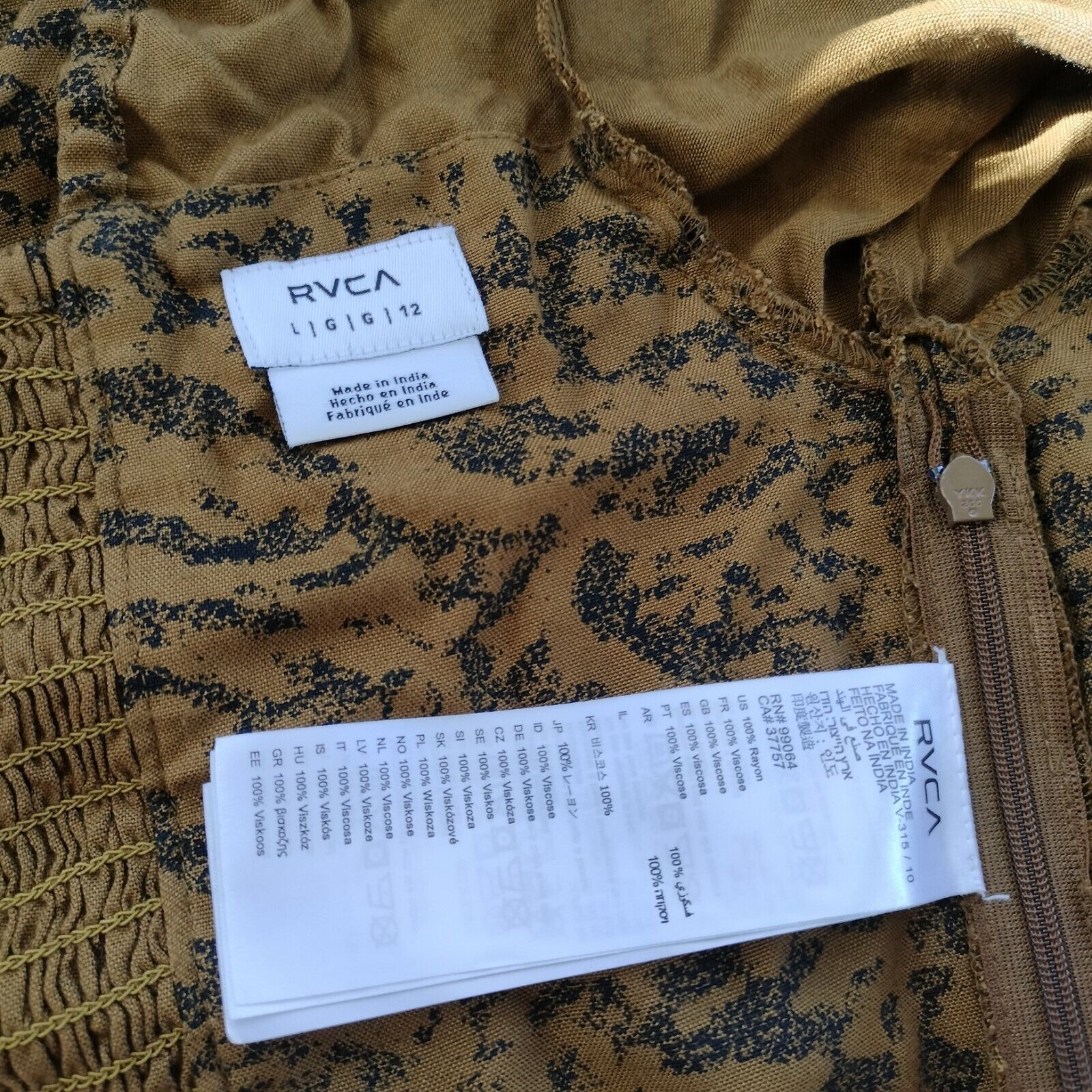 RVCA RVCA Crop Top Bronze Short Sleeve Printed Pleated Casual Size L / US 10 / IT 46 - 5 Thumbnail