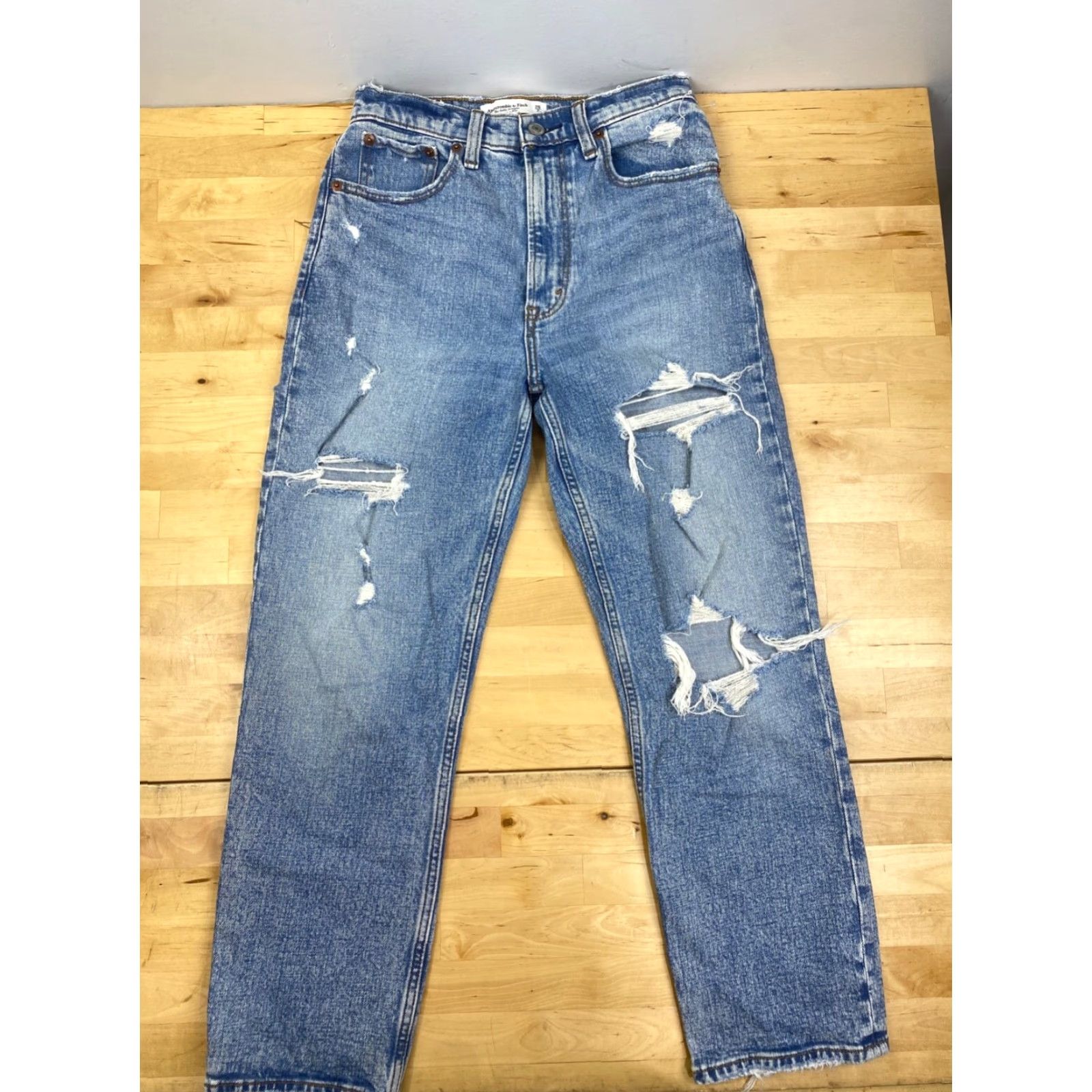Abercrombie & Fitch Abercrombie & Fitch Curve Love Jeans The Ankle Straight Ultra High Rise 26 Blue Denim Women Jeans 26 Regular High Rise Straight Love Size 26" / US 2 / IT 38 - 2 Thumbnail