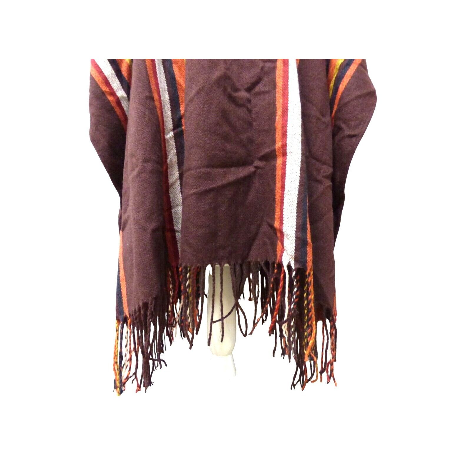 Steve Madden Steve Madden Striped Puff-neck, Poncho (Puffcho), Maroon Size ONE SIZE - 5 Thumbnail