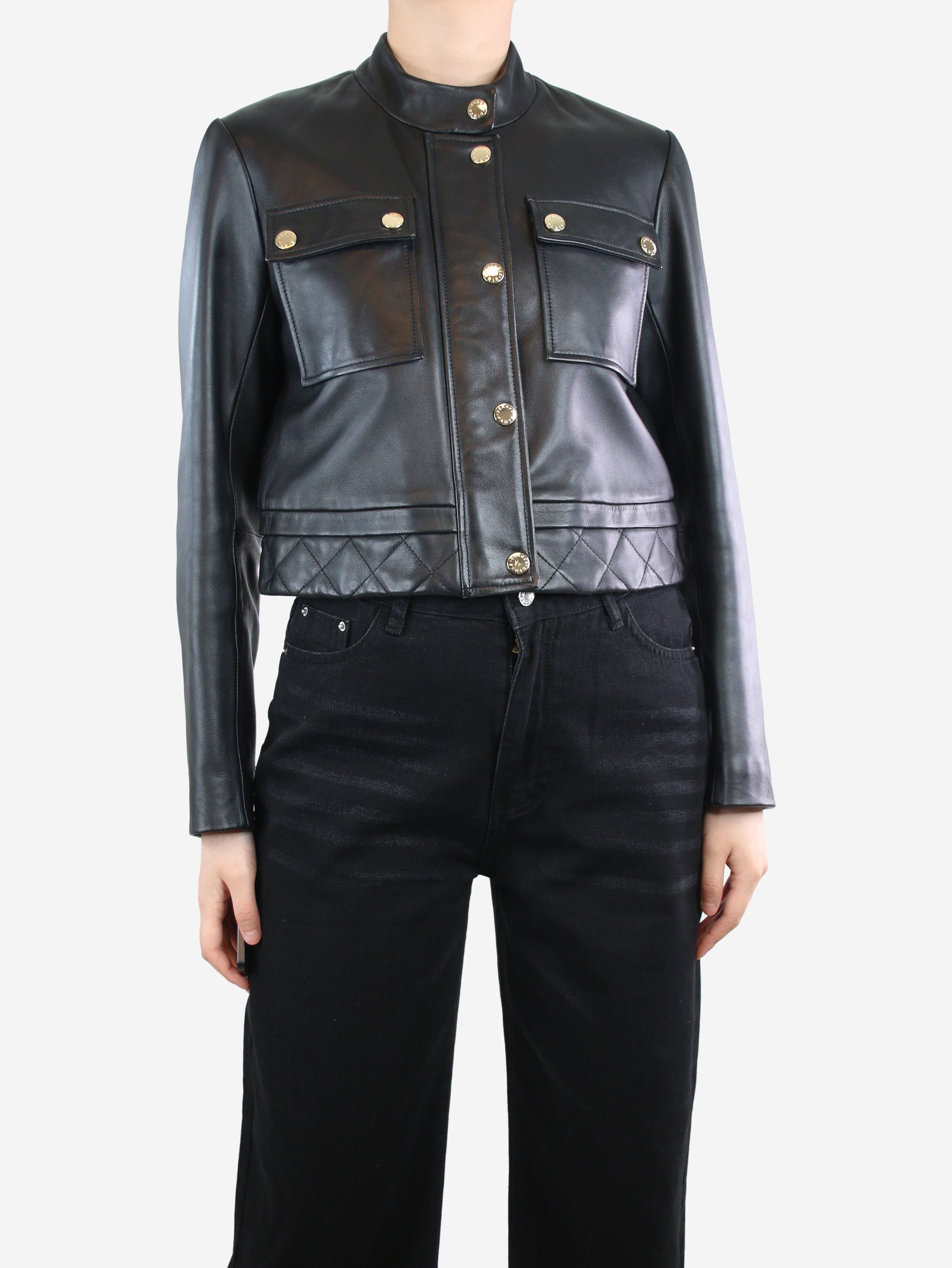 image of Sandro Black Leather Jacket - Size Uk 12, Women's