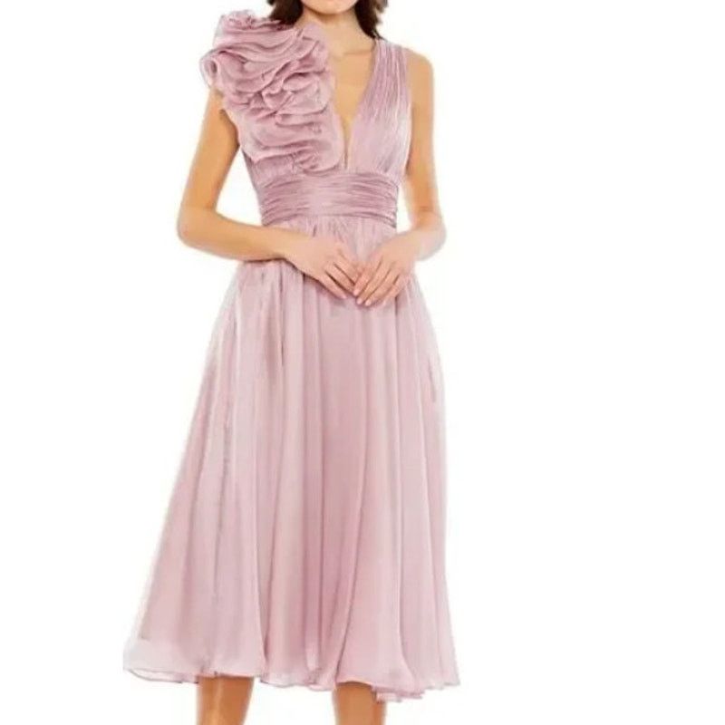 Mac Duggal Mac Duggle Pink Chiffon A-Line Midi Cocktail Dress Size 8 Size M / US 6-8 / IT 42-44 - 6 Thumbnail