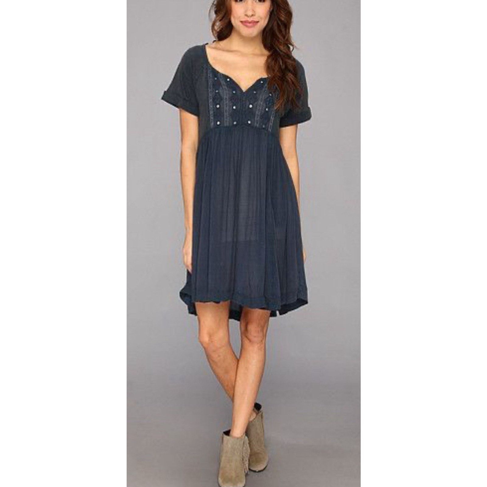 Free People Dress Embroidered Mirrored Blue M A001301