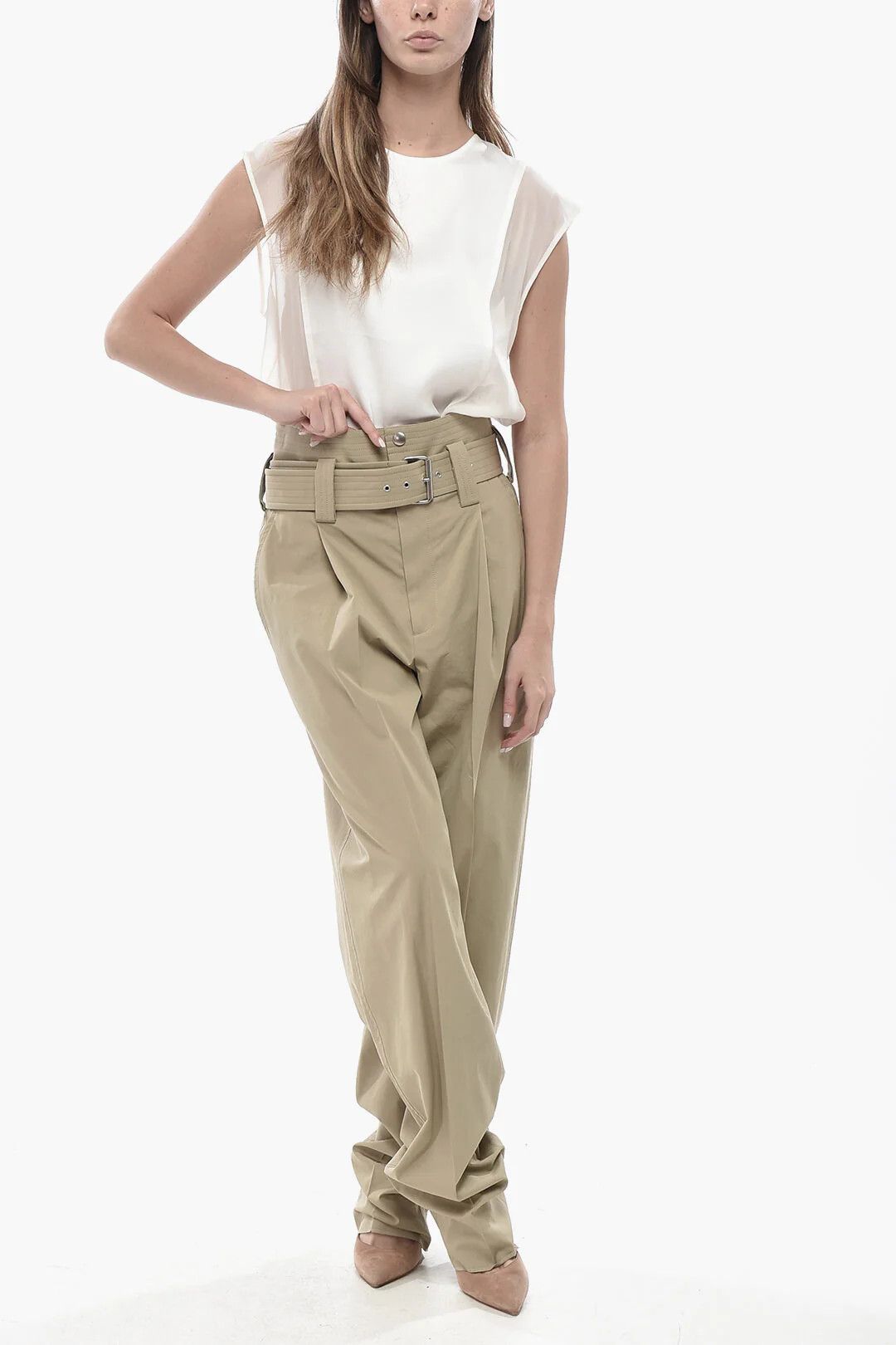 Bottega Veneta og1mm0426 Carrot-Fit Pant in Beige Size 26" / US 2 / IT 38 - 4 Thumbnail