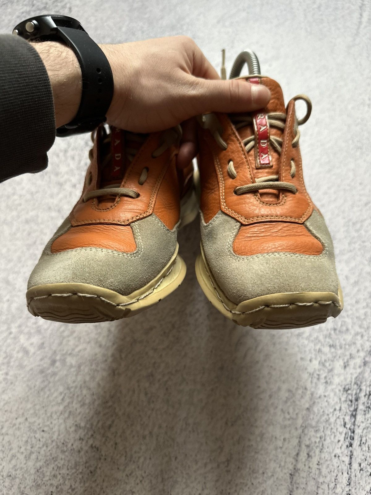 Prada Prada Red Tab Orange Leather Gray Suede Trainers Sneakers Size US 7 / IT 37 - 11 Thumbnail