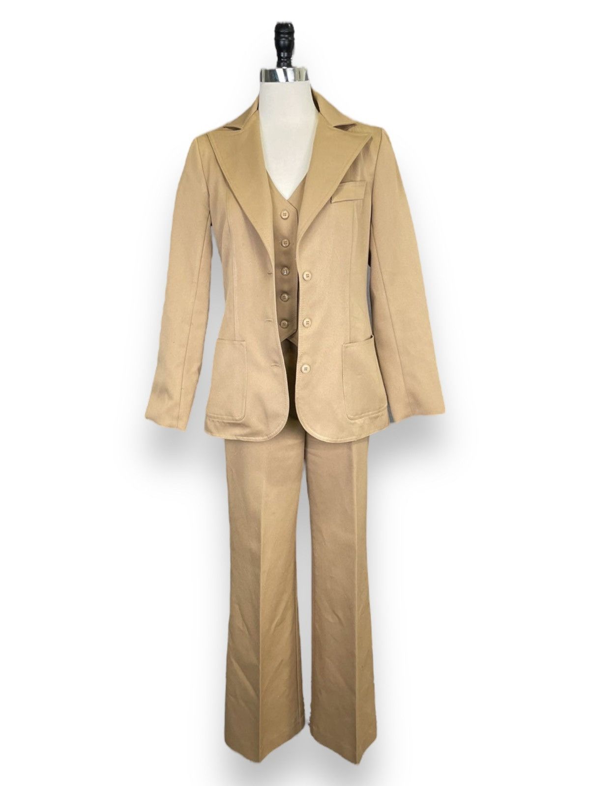 Vintage 70s Alex Colman Tan Three Piece Suit Size 10